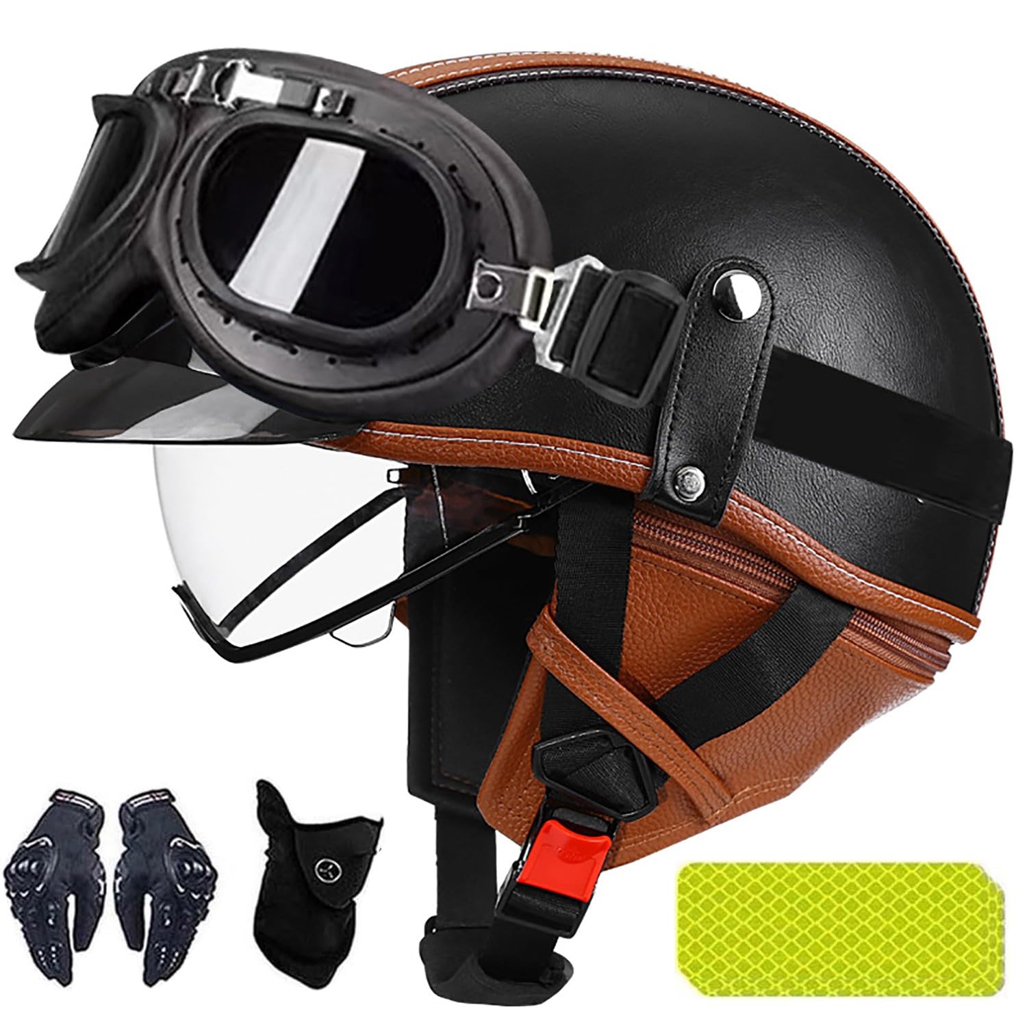 CNNGU PU Helmet Half Helmet For Men And Women, German Style Retro Open Face Helmet, Moped Scooter Half Helmet ECE Approved Vintage Locomotive Motorbike Half Shell Helmet