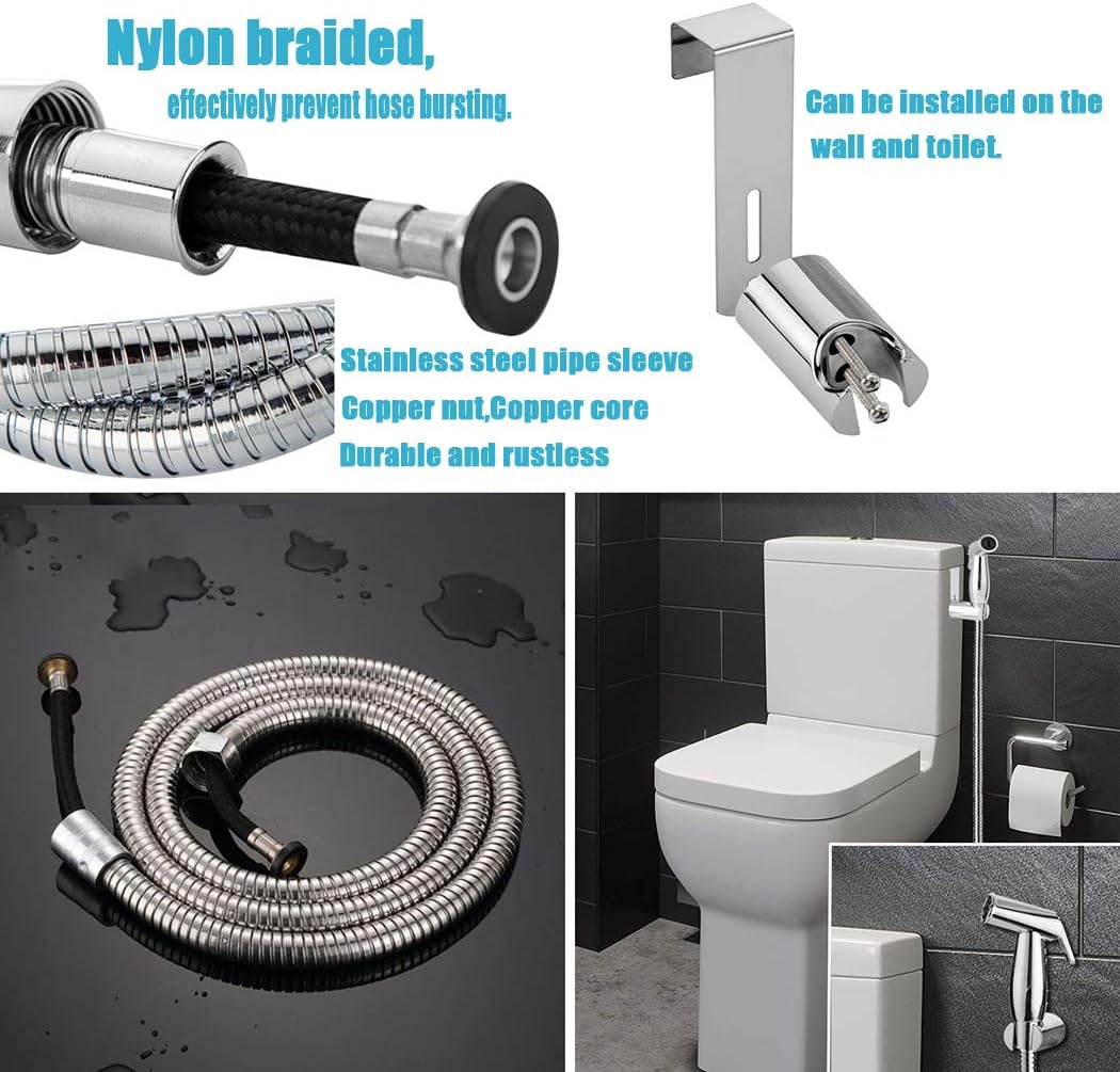 FLPMIX Handheld Bidet Sprayer for Toilet - Can Be Hot and Cold Water - Adjustable Pressure Control Sprayers Kit for Toilet, Baby Cloth Diaper, Bathroom Cleaner, Pet Shower, Personal Hygiene（Chrome）