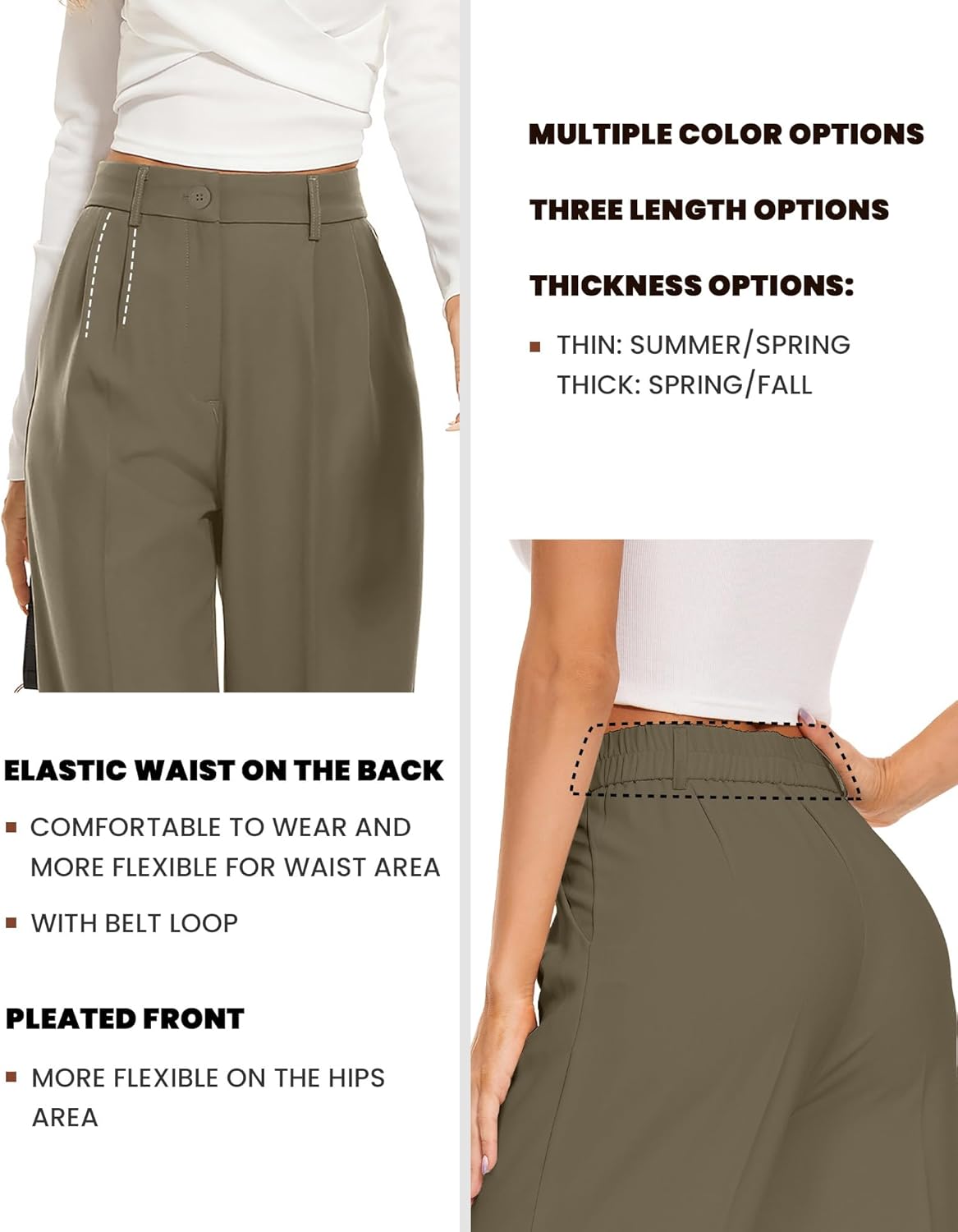 FUNYYZO Wide Leg Pants Women's High Elastic Waisted in The Back Business Work Trousers Long Straight Suit Pants - Image 3