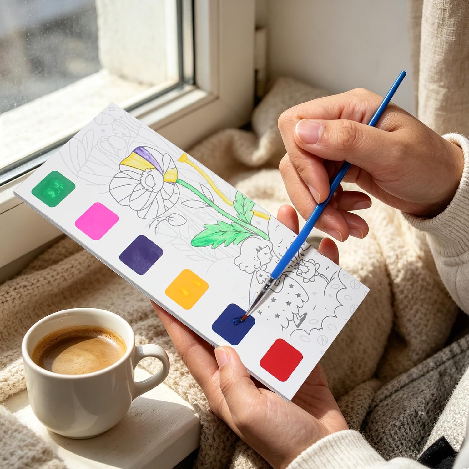 Mini Wooden Watercolor Travel Paint Set, 12-Color Pocket Art Kit with Palette(8 Grids), Sketchbook, Brushes, Cup, Wristband & Storage Bag, Portable Watercolor Kit for Artists, Beginners, Outdoor Painting Supplies