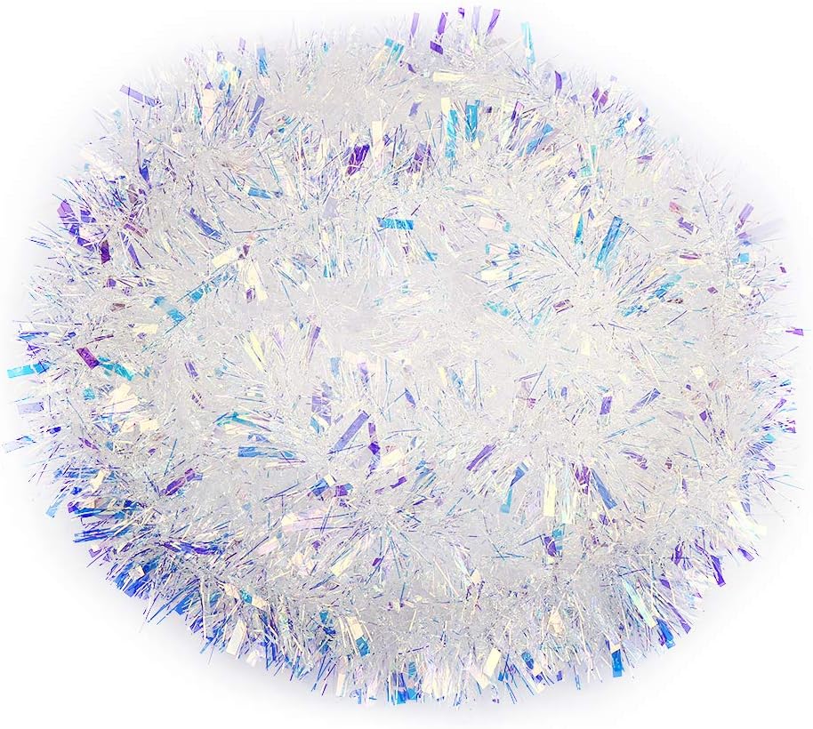 VEYLIN 6 Maters Metallic White Tinsel Xmas Decoration Tinsel for