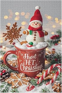 Gnome in The Cup Hot Chocolate Wooden Puzzle 300 Pieces Jigsaw Puzzles for Adults Puzzle Educational Toys Challenging Fun Games Gifts for Elders Kids Family and Friends