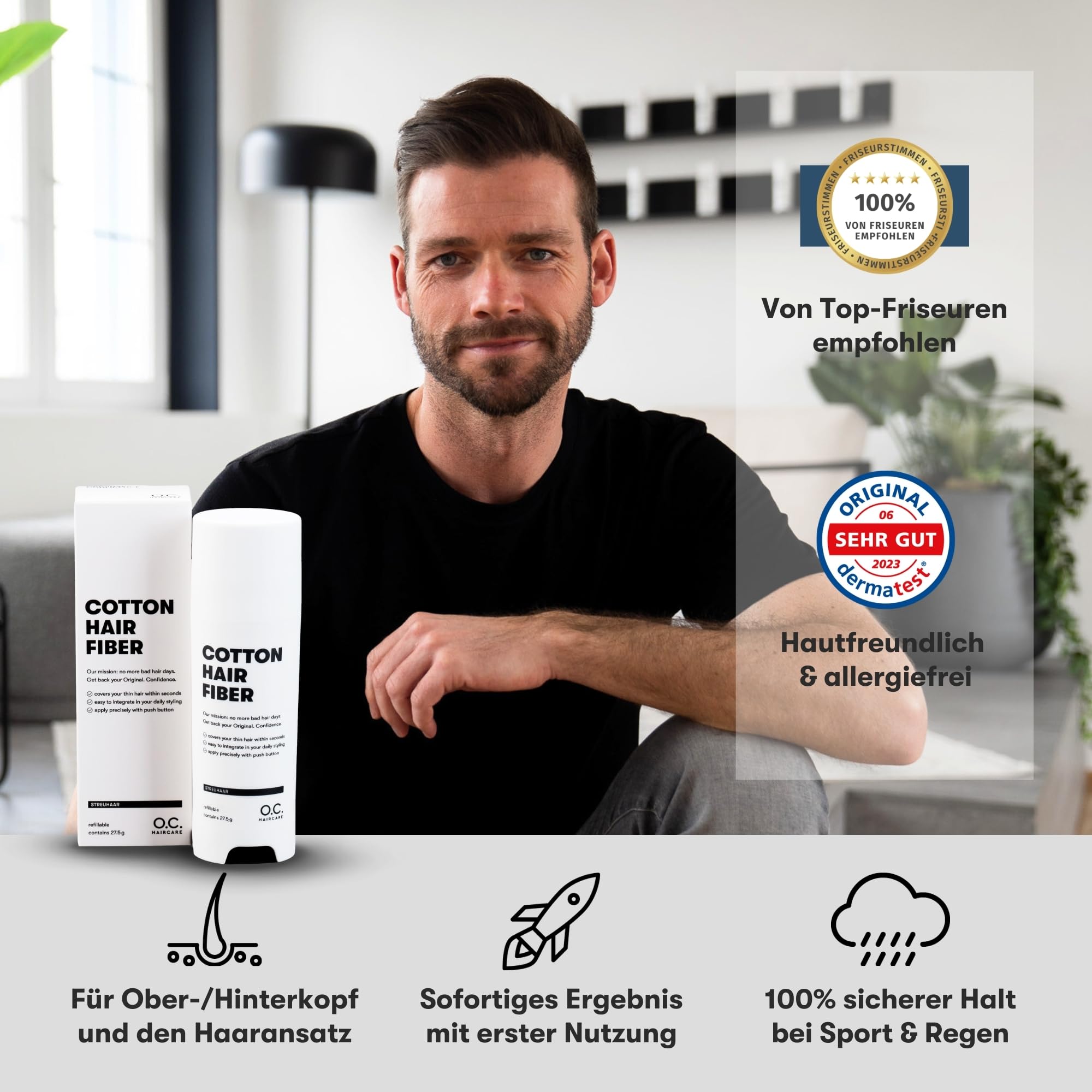 O.C. HAIRCARE Streuhaar Starter Set zur Haarverdichtung - für Scheitel, kahle Stellen am Ober- und Hinterkopf - von führenden Salons empfohlen - 11 Farben - widerstandsfähige Streuhaare
