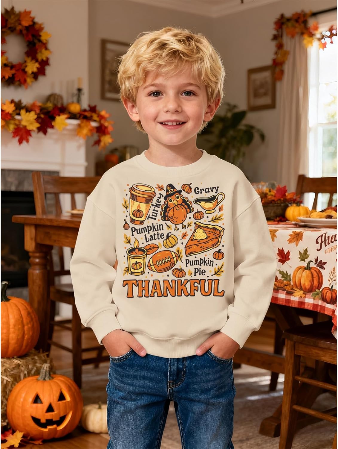 KEKEMI Toddler Boys Girls Thanksgiving Sweatshirt Thankful Graphic Shirt Funny Turkey Print Pullover Tops Holiday Outfits - Image 4