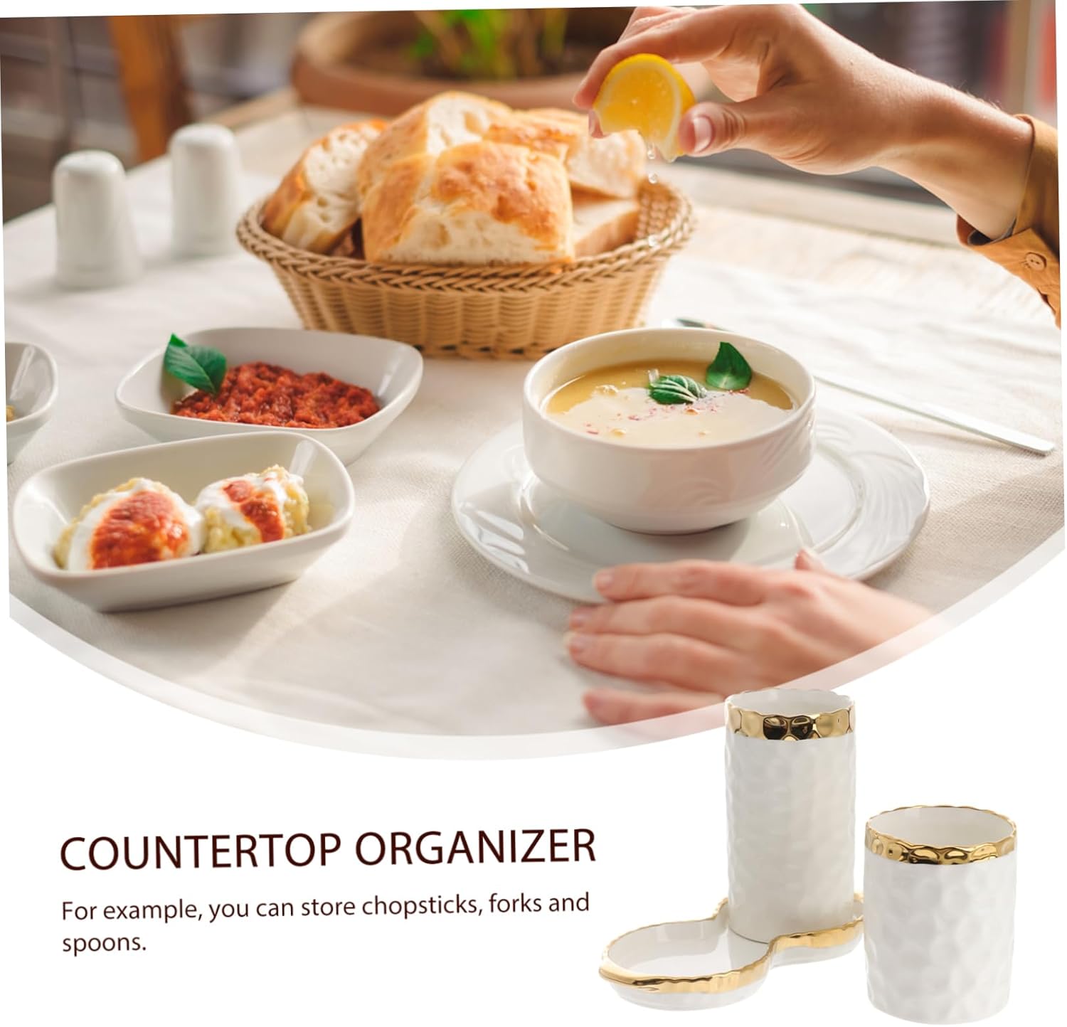 1set Ceramic Chopstick Holder Drainage Design Multi-functional Utensil Organizer for Kitchen Countertop Creative Dual Compartment Kitchen Tool for Home Use