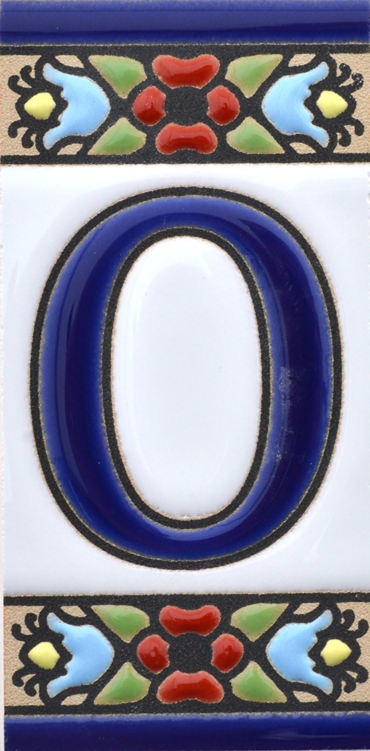 funky global Spanish, Hand painted polichrome ceramic tiles. letters and numbers handpainted using dry rope technique perfect to create signs,addresses and names. Design FLORES MINI (LETTER O)