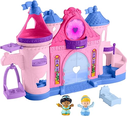 Fisher-Price Little People - Juego de princesa de Disney, luces mágicas y castillo bailarín, juguete musical con 2 figuras para mayores de 18 meses