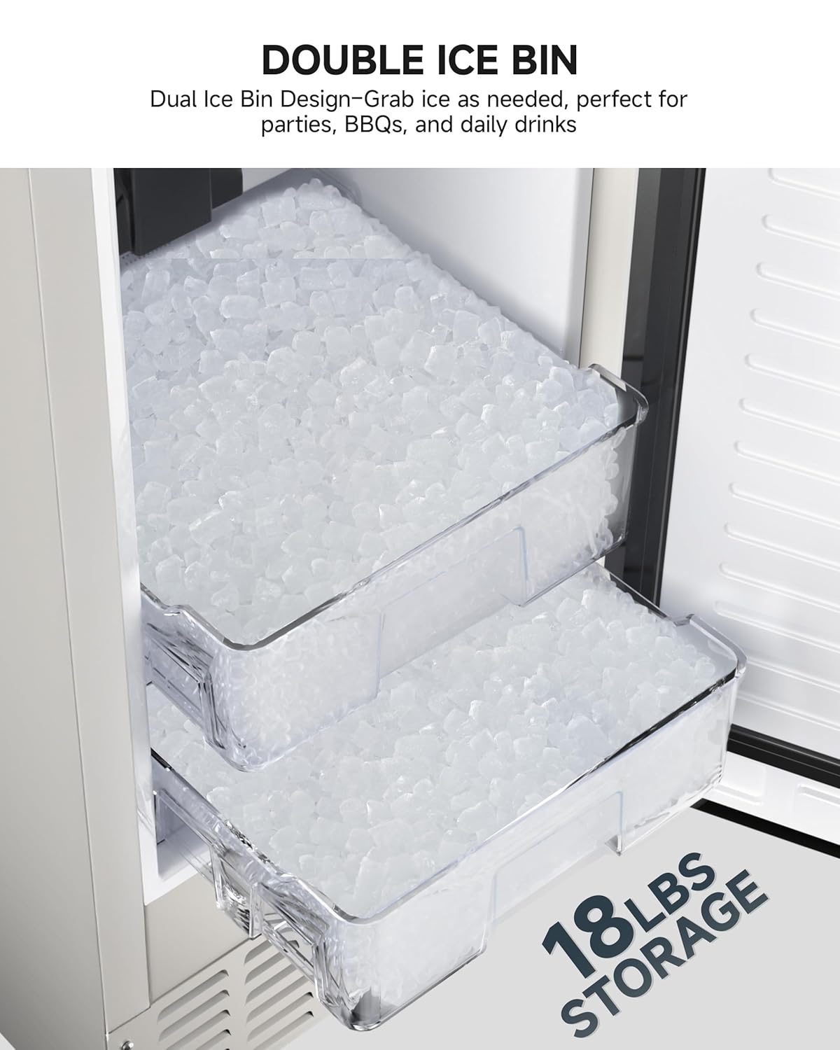 EUHOMY Under Counter Nugget Ice Maker, 49 lbs/Day Built-in or Freestanding Ice Machine with Double Ice Baskets, Self-Cleaning & 24H Timer, Home Use, Silver