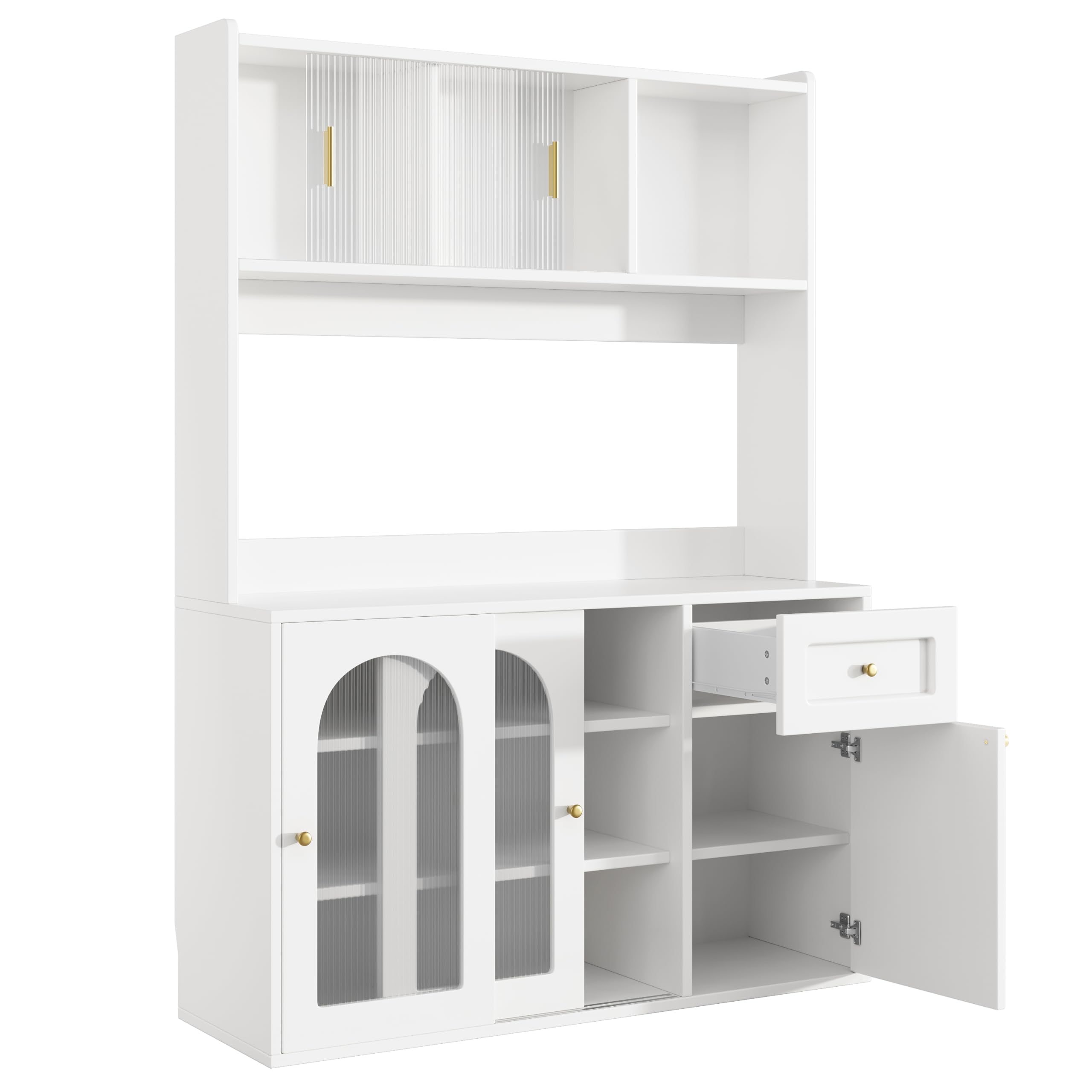Küchenschrank mit Verstellbaren Ablagen und LED-Beleuchtung, Buffetschrank Hochschrank mit Türen und Schubladen, Küchenschränke mit Arbeitsplatte, Küchenmöbel, Weiß, 120×35×167 cm