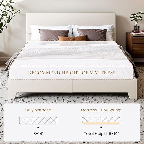 Miniatura 7 de SHA CERLIN Base de cama tapizada de tamaño matrimonial con cabecera ajustable, base de colchón estable, soporte de respaldo fuerte, no necesita