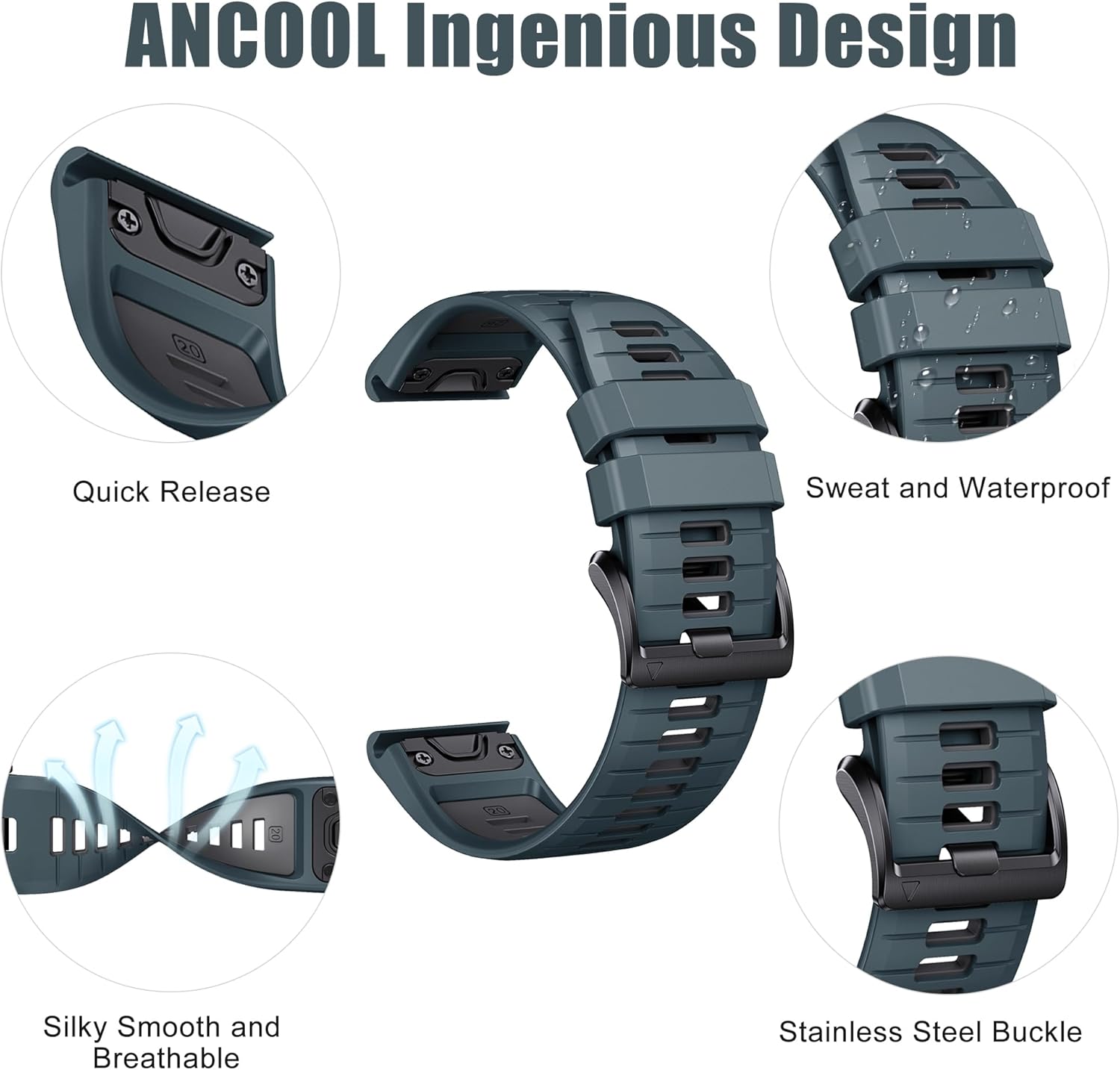 ANCOOL for Fenix 6S/Fenix 7S/Fenix 5S Watch Band 20MM Silicone Watch Band for Fenix 8 43mm/5S Plus/6S Pro/7S Pro/Instinct 2S(pack of 3)