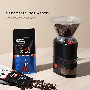 طاحونة قهوة Bodum Bistro Electric Conical Burr ، مؤقت مسبق ، 12 طحن ، أسود