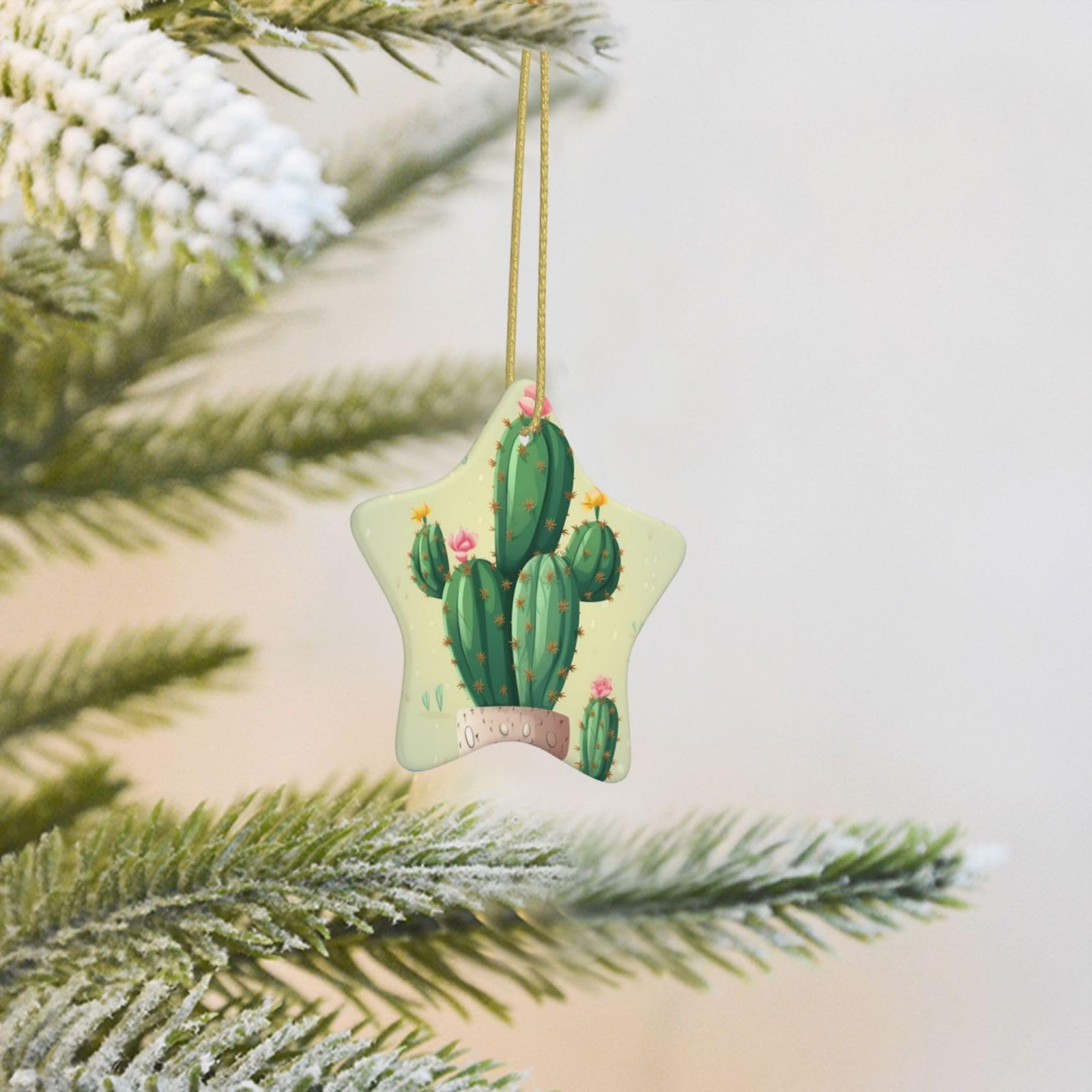 Christmas Tree Decoration Hanging Star Ornament Cute Cactus Ceramic Ornaments Christmas Tree Decorations Star Pendants for Xmas Tree Winter New Year Wedding Party Supplies