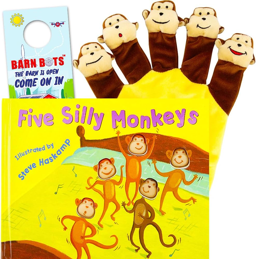 Five Silly Monkeys with Hand Puppet -- A Hand Puppet Board Book Baby Toddler (Includes Door Hanger)