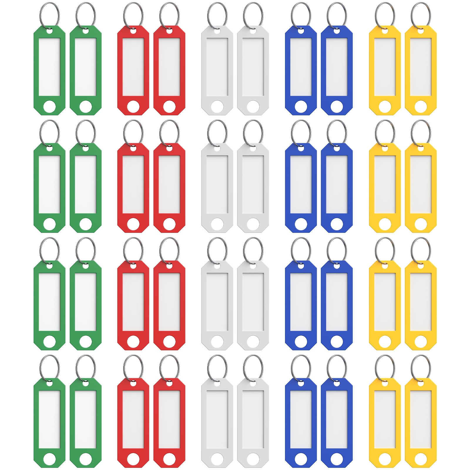 Uniclife 40 Pcs Key Tags, 5 Color Key Tags with Labels, Key Labels for Keychain, Plastic Key Identifiers with Split Ring, Blank Key Ring Tags for House Office & School, 5.8 x 2 cm