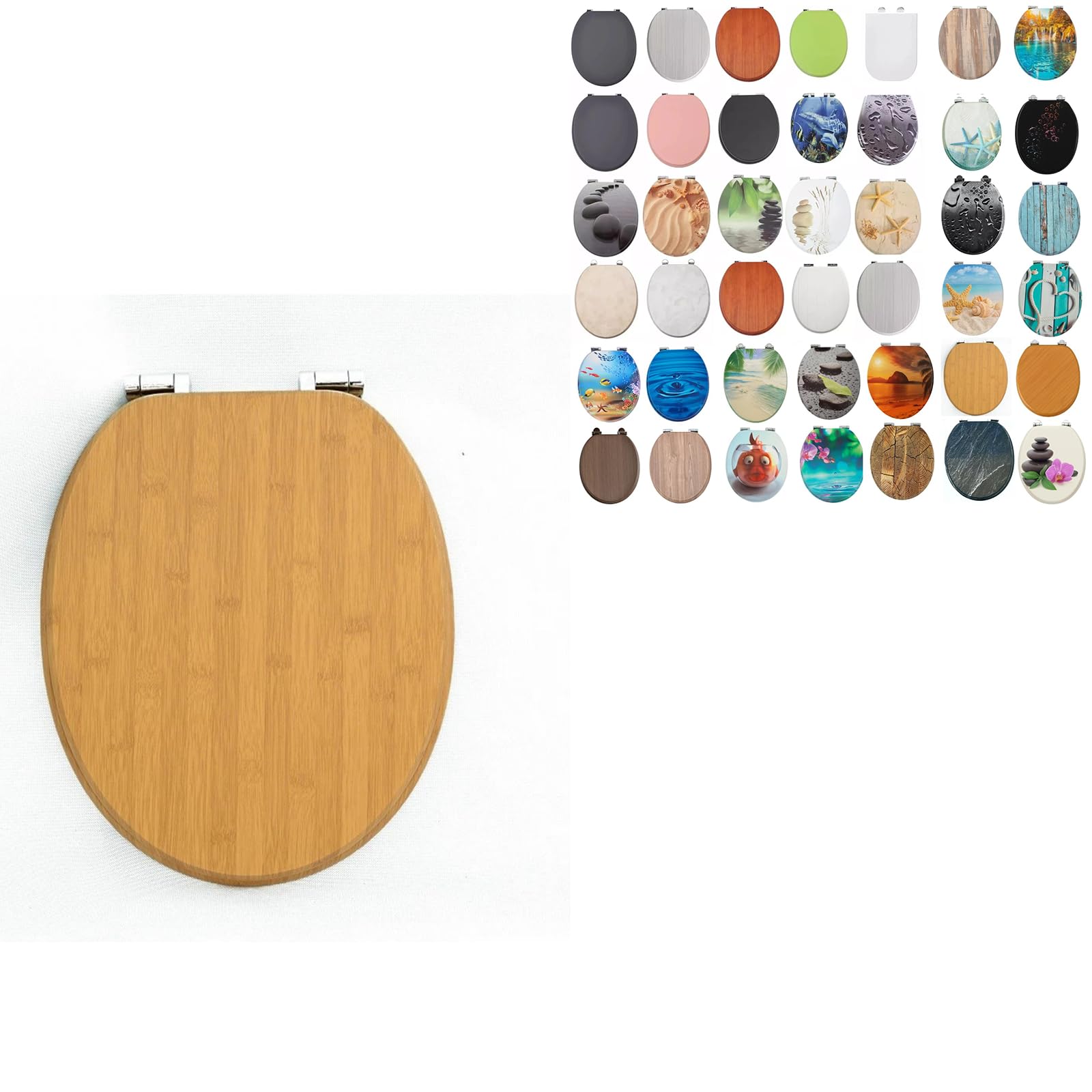 Duas Multiple Colour Options 18" Universal Mdf Wc Toilet Seat – Easy Fit With Strong Zinc Alloy Hinges, Smooth Wipe Surface – Fits All Water Closets (Natural Bamboo Wooden)