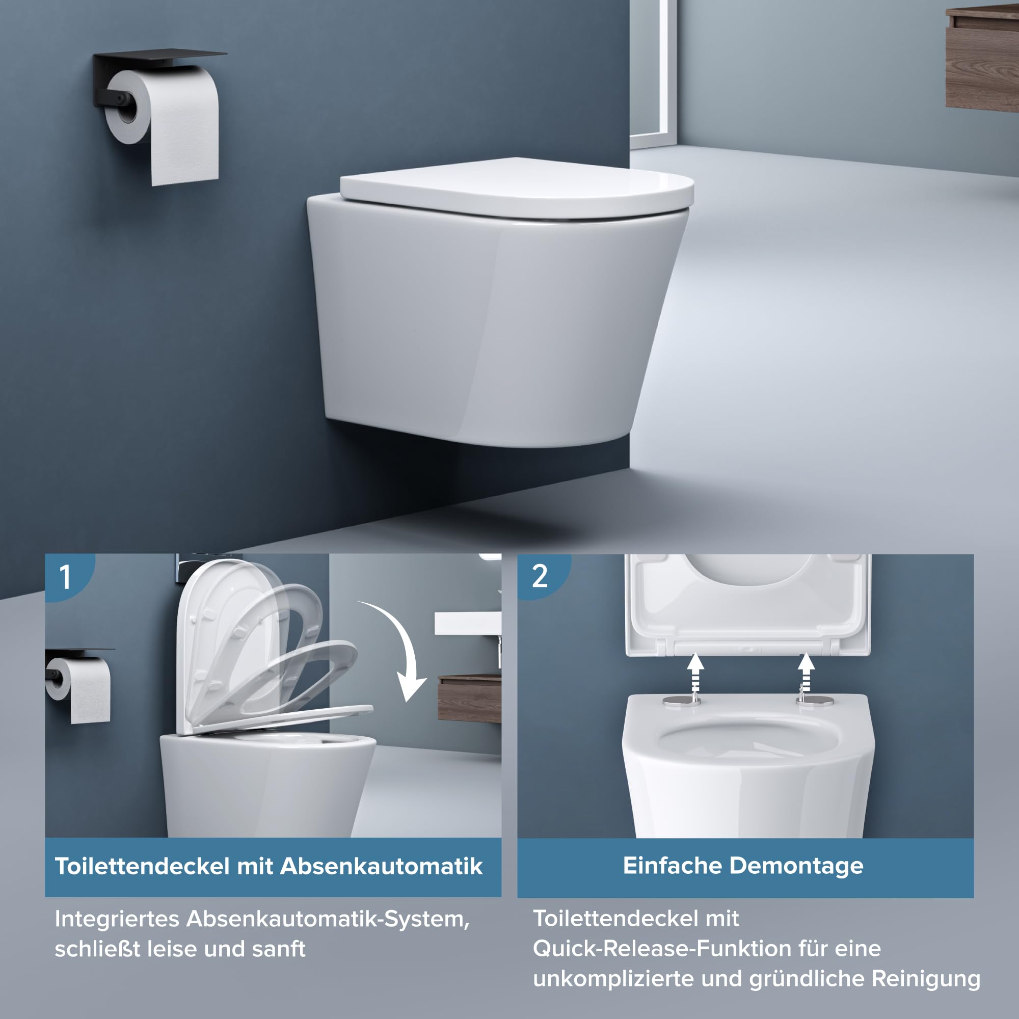 doporro Hänge WC mit 360° Tornado-Spülung spülrandlos Wand-WC 52×36,5×35cm