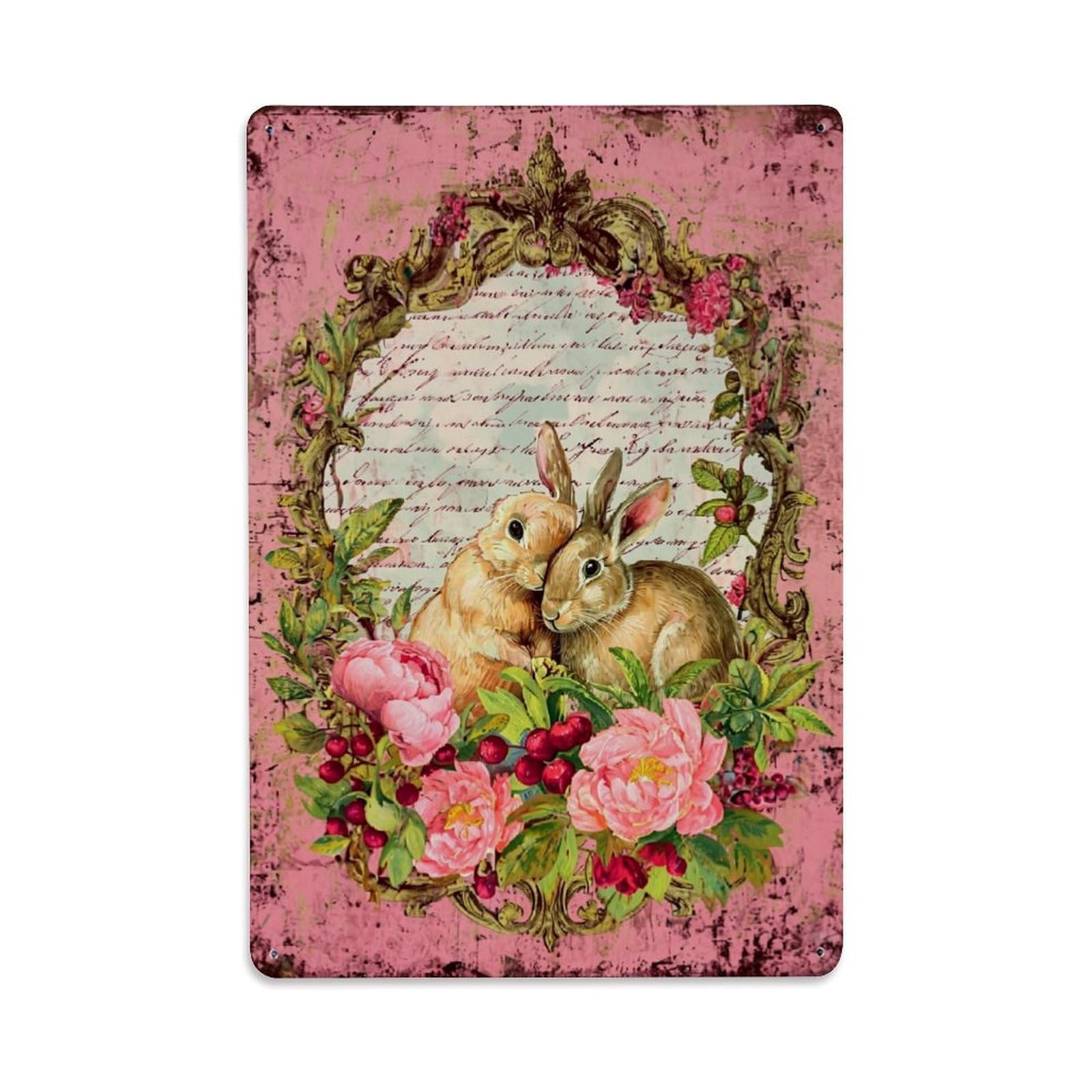 Jdfenggu Vintage Rabbits Flowers Pink Retro Metal Tin Sign, Decor Art Poster For Bar, Home, Man Cave, Kitchen, Laundry Room Gift 8X12inch