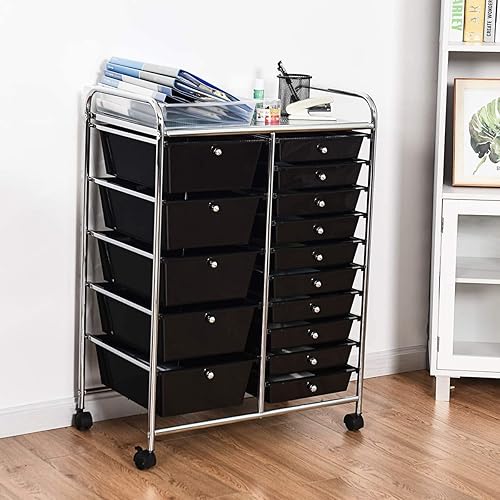 Miniatura 2 de ARLIME Carrito de almacenamiento de 15 cajones, carrito de 15 cajones, carrito organizador con ruedas, organizador de papel para álbumes de