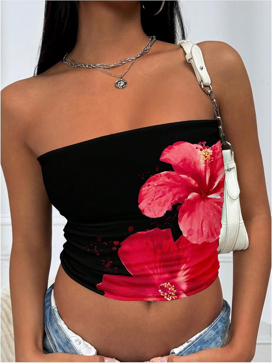 MakeMeChic Women's Floral Summer Tops Strapless Tube Crop Tops Backless Bandeau Top - Image 2