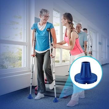 supregear Crutch Tips 7/8 in (22 cm), Anti-Slip Rubber Tips All Terrain, Heavy Duty Extreme Grip Replacement Feet Caps for Walking Stick, Wide Crutch Accessories Base with Metal Insert, 2-Pack, Blue