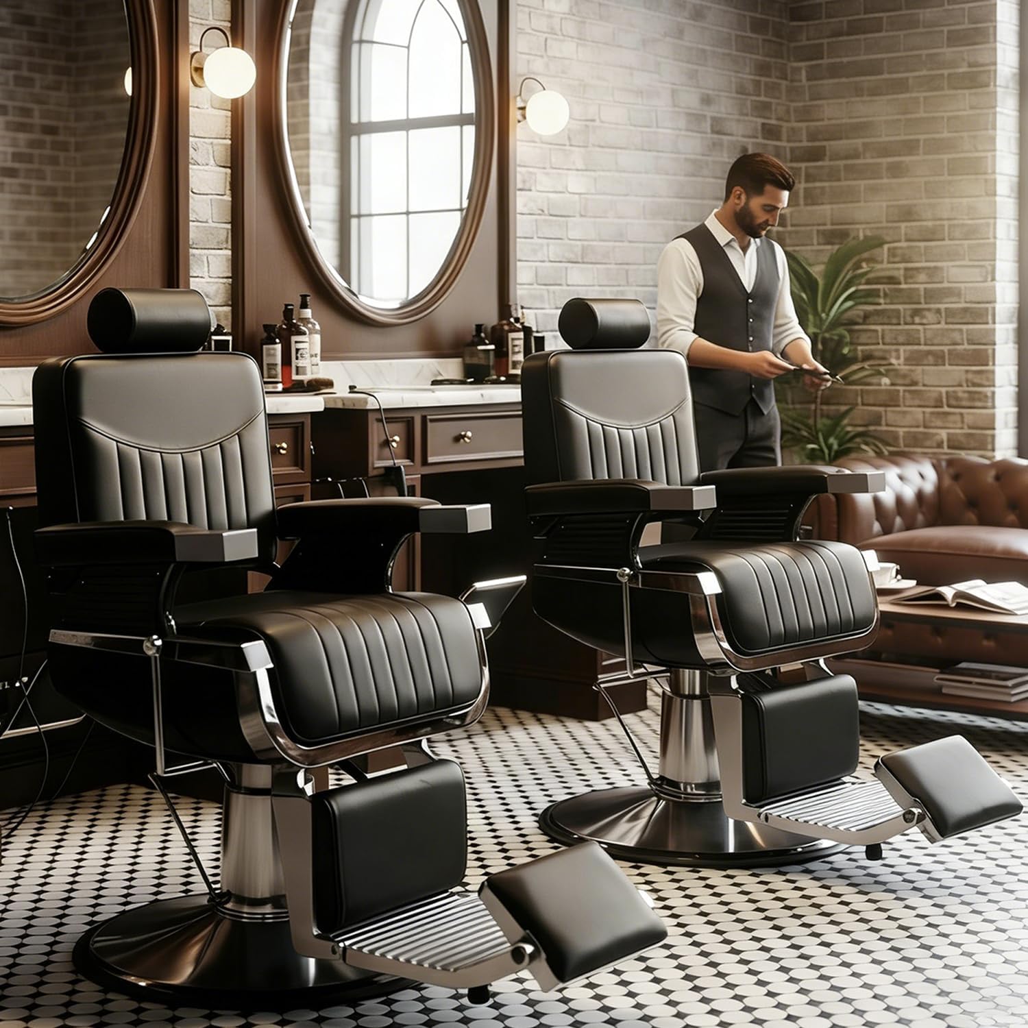 Heavy Duty Barber Chair for Home, Professional Hydraulic Reclining Salon Chair for Hair Stylist with 360° Swivel, Adjustable Headrest & Footrest, All Purpose Beauty Spa Tattoo Equipment, Black, 440lbs