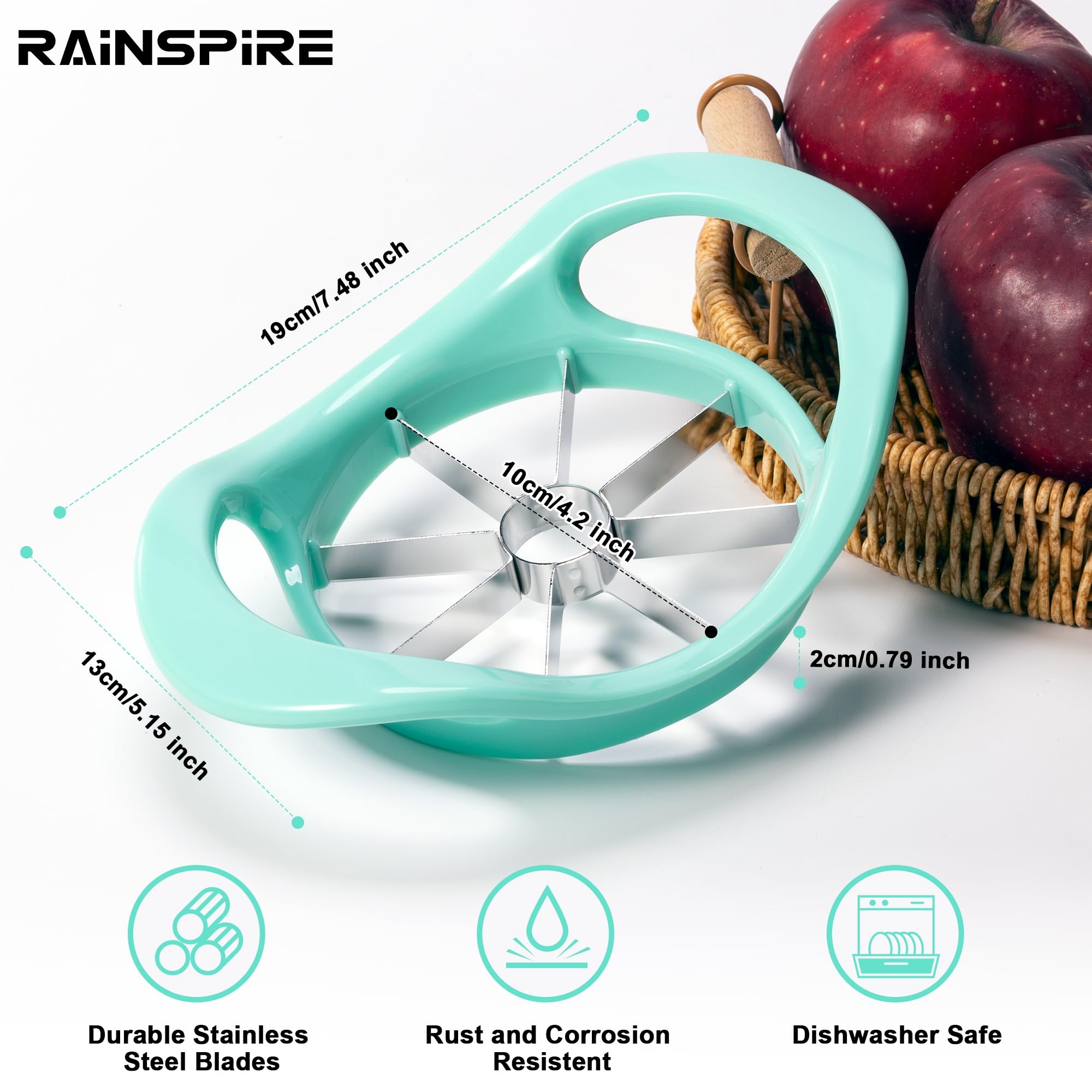 Rainspire Apfelschneider 8 Scheiben, 8 Klingen Apfelschneider und Entkerner, Apfelentkerner Werkzeug mit Edelstahlklingen, Super Sharp Obstschneider Obstschneider, Mintgrün