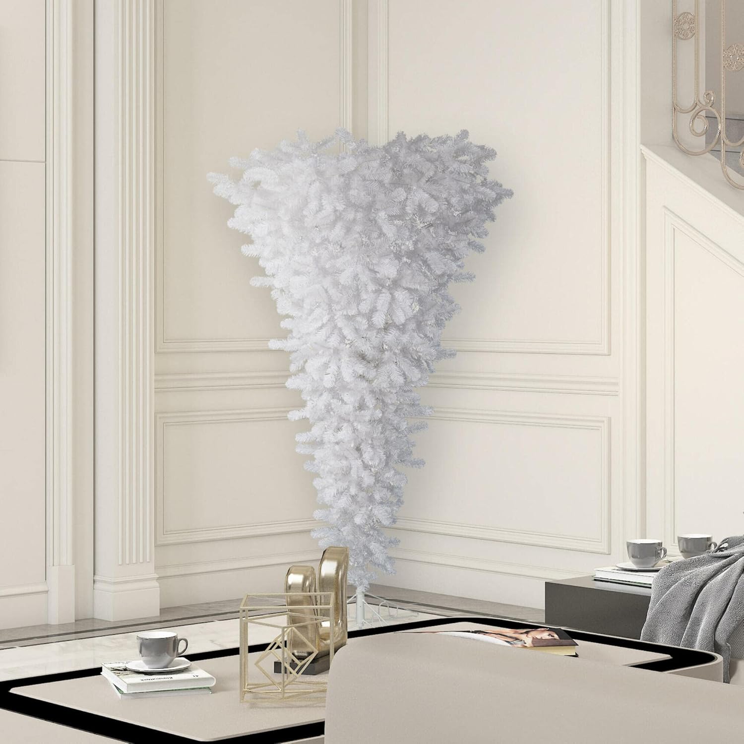 Vickerman 5.5' White Upside Down Artificial Christmas Tree, Unlit - Faux Upside Down Christmas Tree - Seasonal Indoor Home Decor
