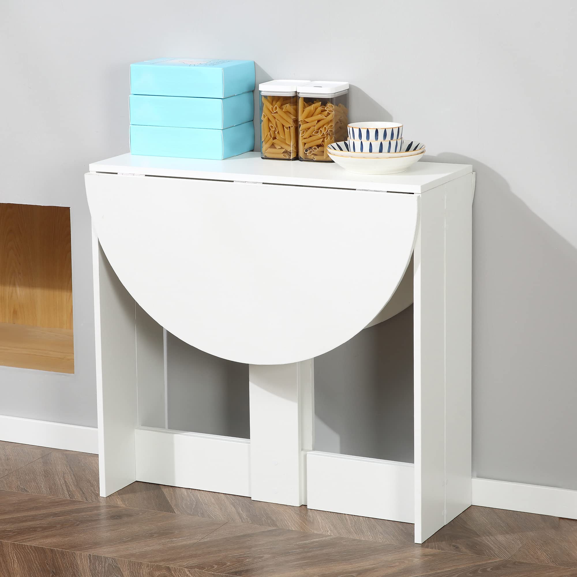HOMCOM Mesa Plegable de Comedor Mesa de Cocina Plegable con 2 Alas Abatibles Mesa Plegable para 2-4 Personas 104x76x73,7 cm Blanco
