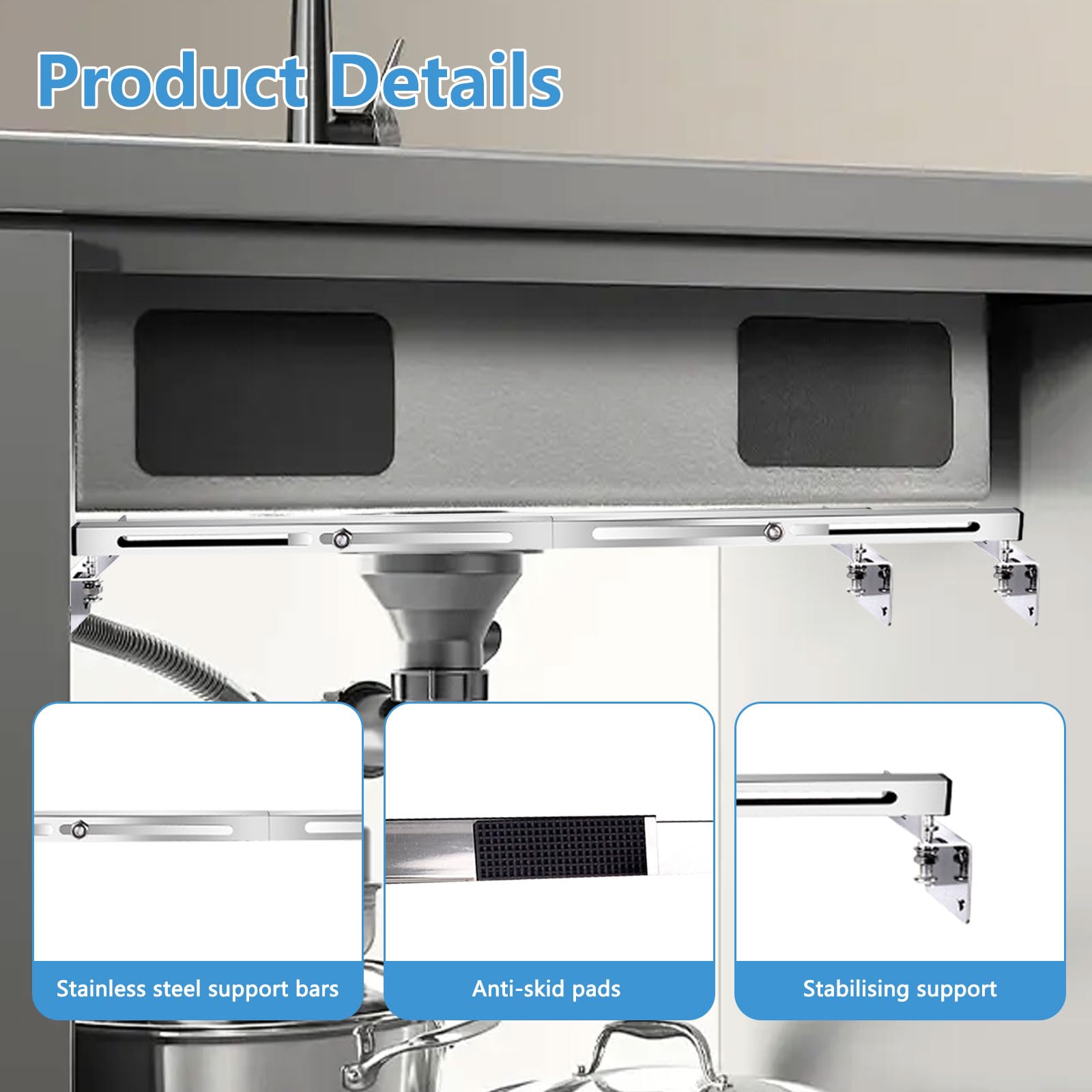 2 Stück Unterbau Spültischhalterungen, 71-100cm Verstellbarer Edelstahl Installation Kit, Undermount Küche Waschbecken Halter für Heavy Duty Undermount Küche Badezimmer Waschbecken