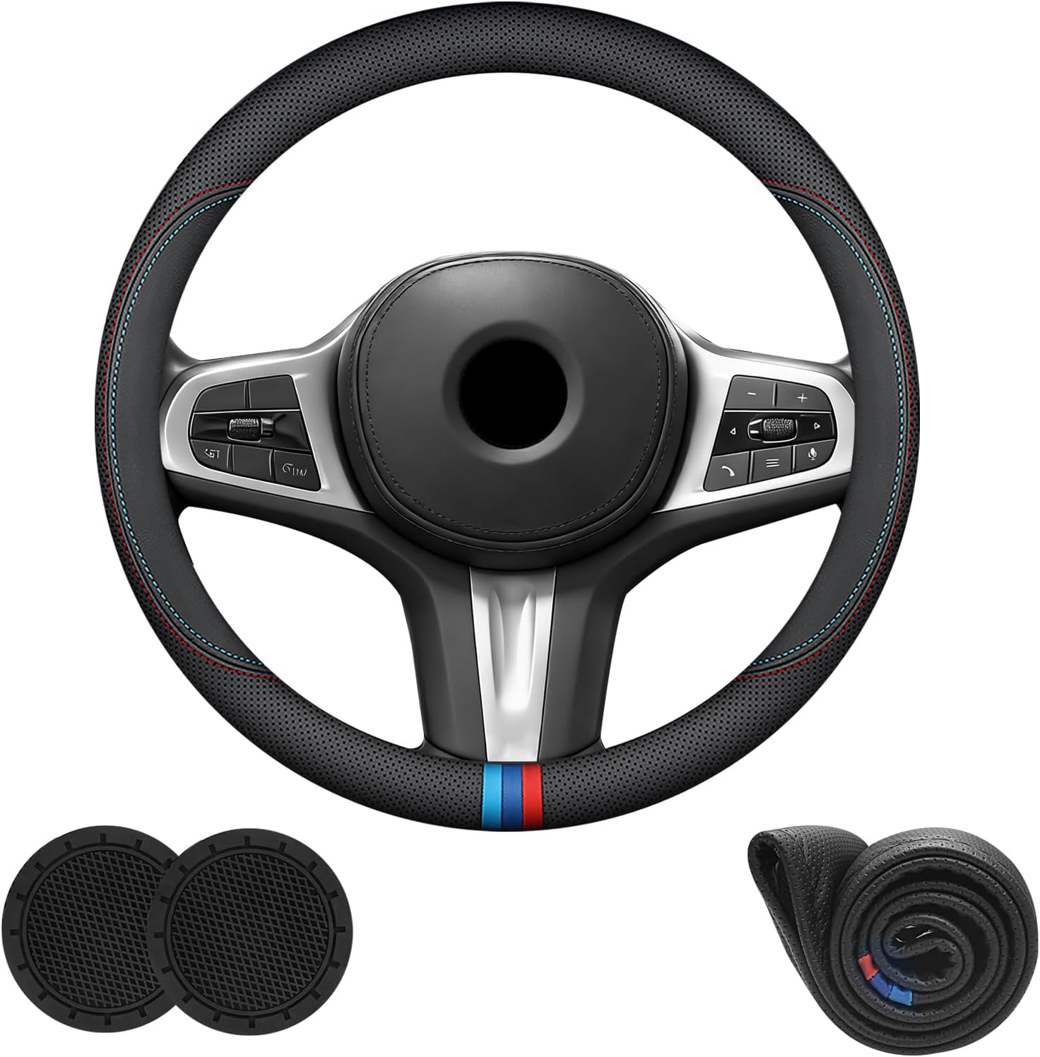 D-Shaped Car Steering Wheel Cover for BMW X3 3 5 4 2 7 Series 2023 2024 2025 2026 Accessories, Nappa Leather Non-Slip & Breathable, 14.5-15 Inches