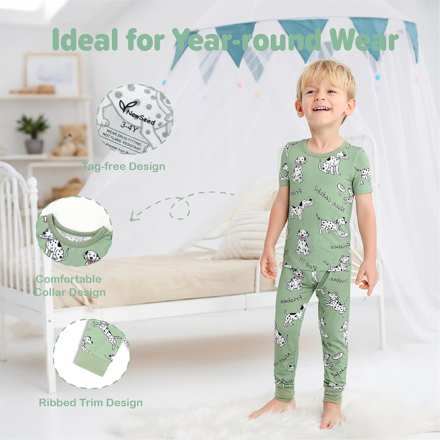 Kids 2-Piece So Soft Playtime Set–Lightweight Viscose from Bamboo Short Sleeve Top&Leggings for Toddler Boy & Girls