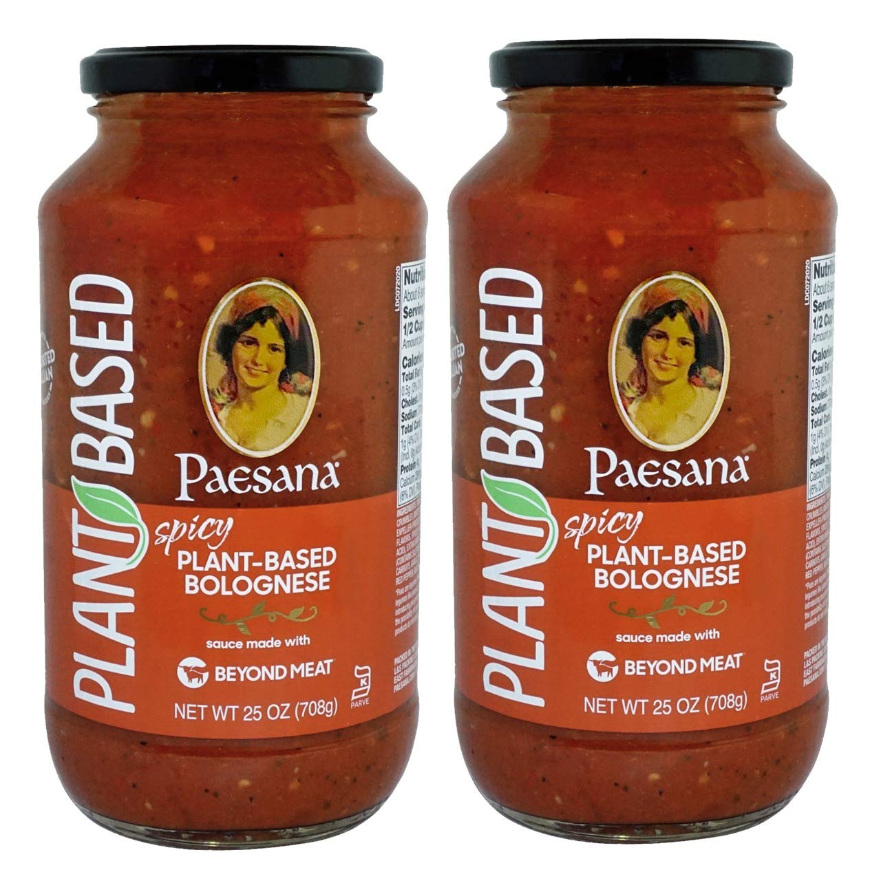 Paesana Spicy Plant-Based Bolognese Sauce Made with Beyond Meat — 4 grams of plant-based protein per serving, Free of Gluten, Cholesterol, Soy & GMOs. Vegan-friendly—Packed in the USA, 25oz (2 Pack)
