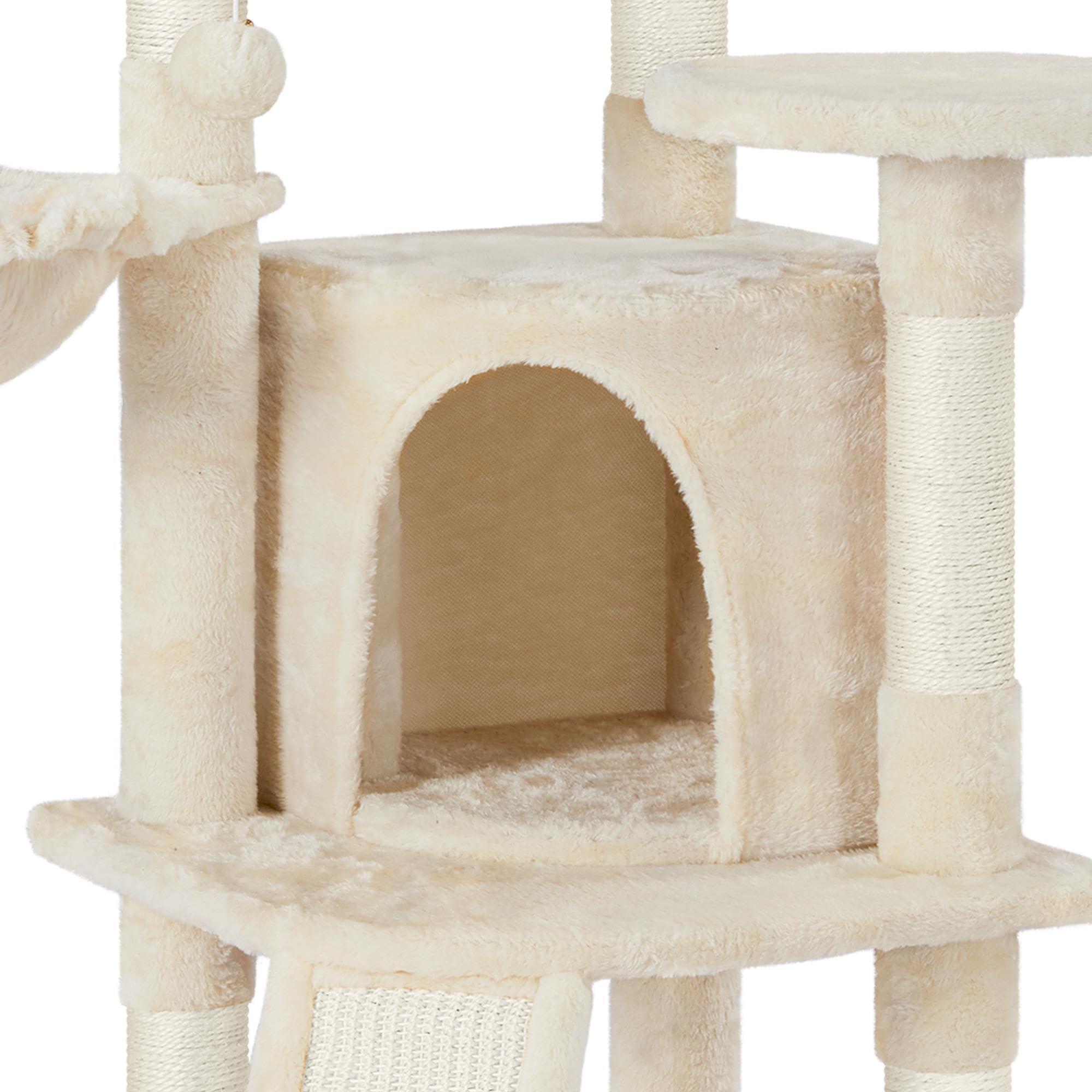 Abician Arbre à Chat Hauteur 107cm Griffoir, Tour de Jeux en Sisal pour Chatons, 3 Plateformes/Panier/Cachette, Multiniveau, Design, Beige
