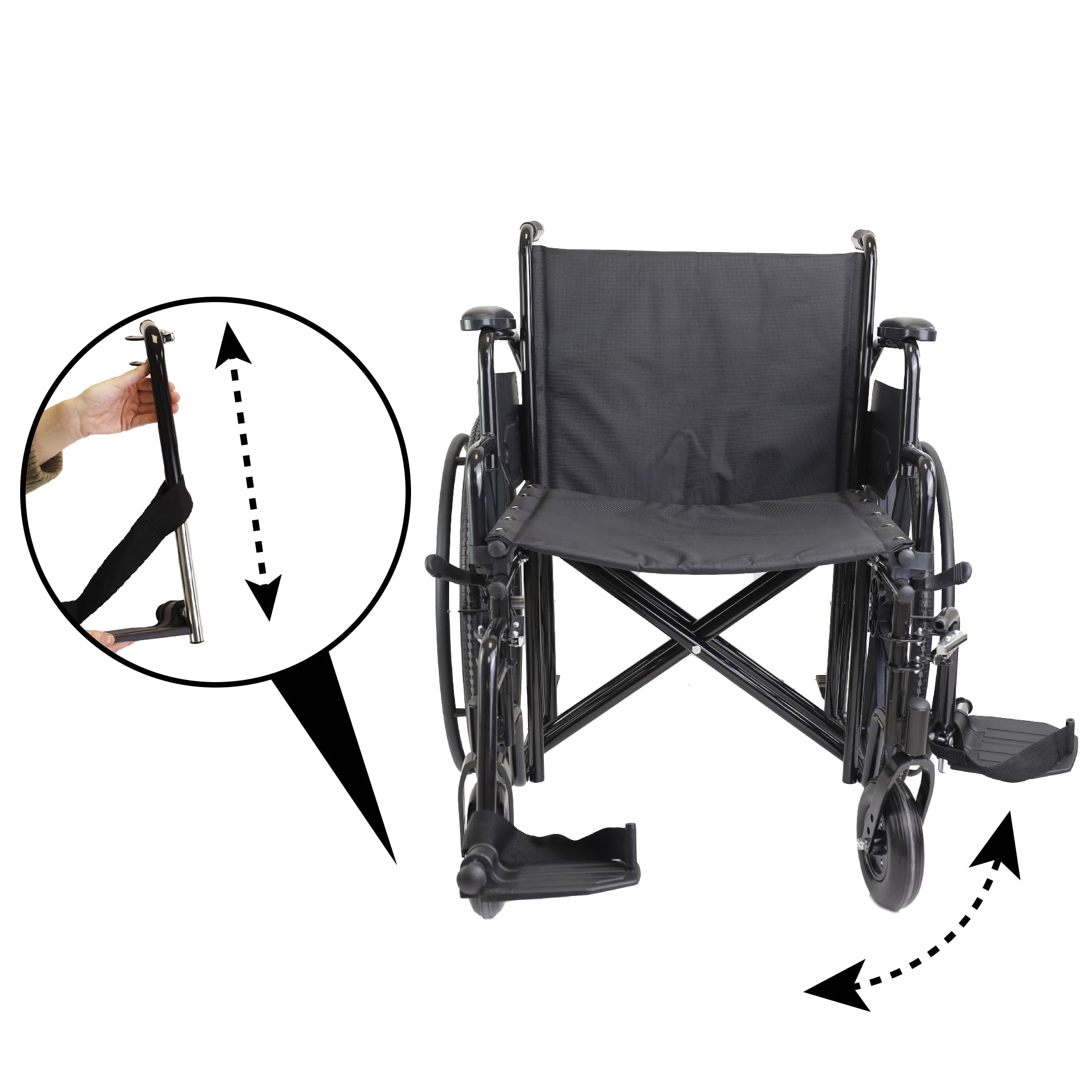 Silla de Ruedas Ancha Bariátrica (Asiento 55 cm), Soporta 225kg, Estructura de Acero con Freno, Reposabrazos y Reposapies Abatibles