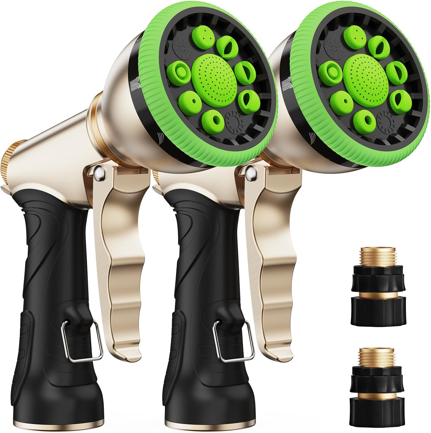 RAINPOINT Garden Hose Nozzle, Heavy Duty Metal Water Hose Sprayer Nozzle with 9 Adjustable Spray Patterns, High Pressure Hand Sprayer for Watering Plants, Lawns, Car and Pet Washing (2Pack, Green)