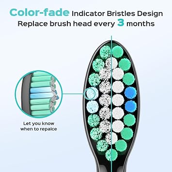 COSLUS C40 Electric Toothbrush Replacement Heads, 6 Pack, Black