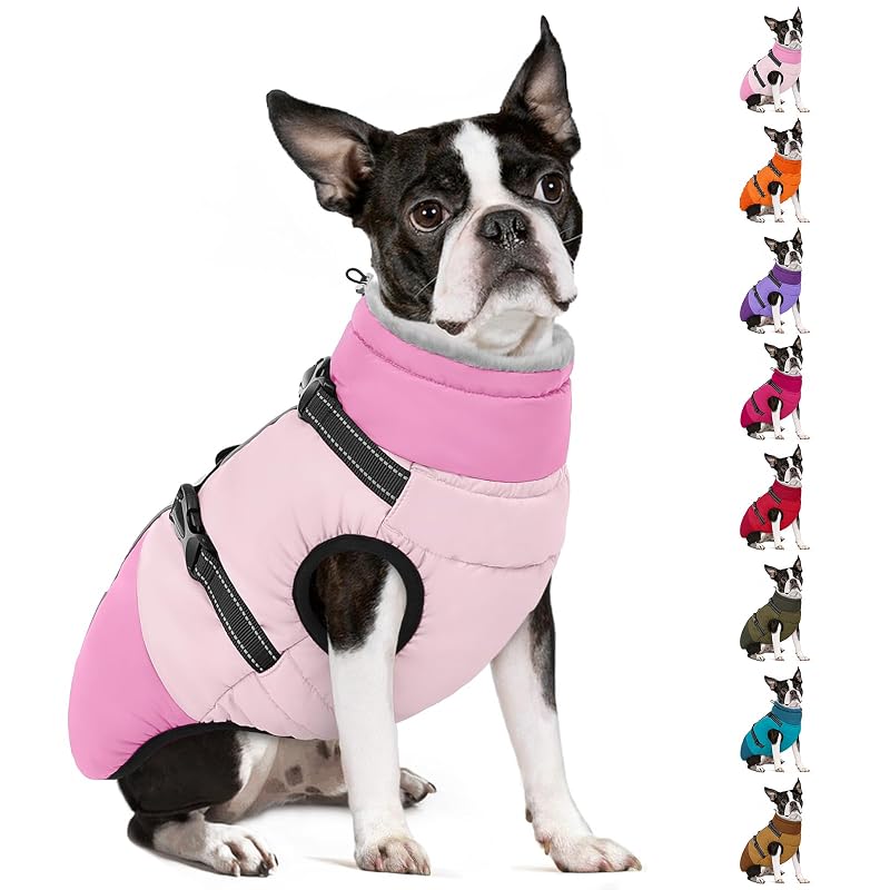 Casaco de inverno para cães com peitoral integrado SUNFURA, Light Pink, tamanho Médio