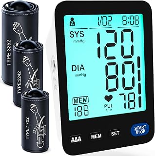 3-Cuff-FDA-Cleared BP Machine S/M/Large/XL Size Upper Automatic Arm Blood Pressure Monitor Cuffs Adjustable Blood Pressure Cuff Large LCD Display,Black LCD 3x19