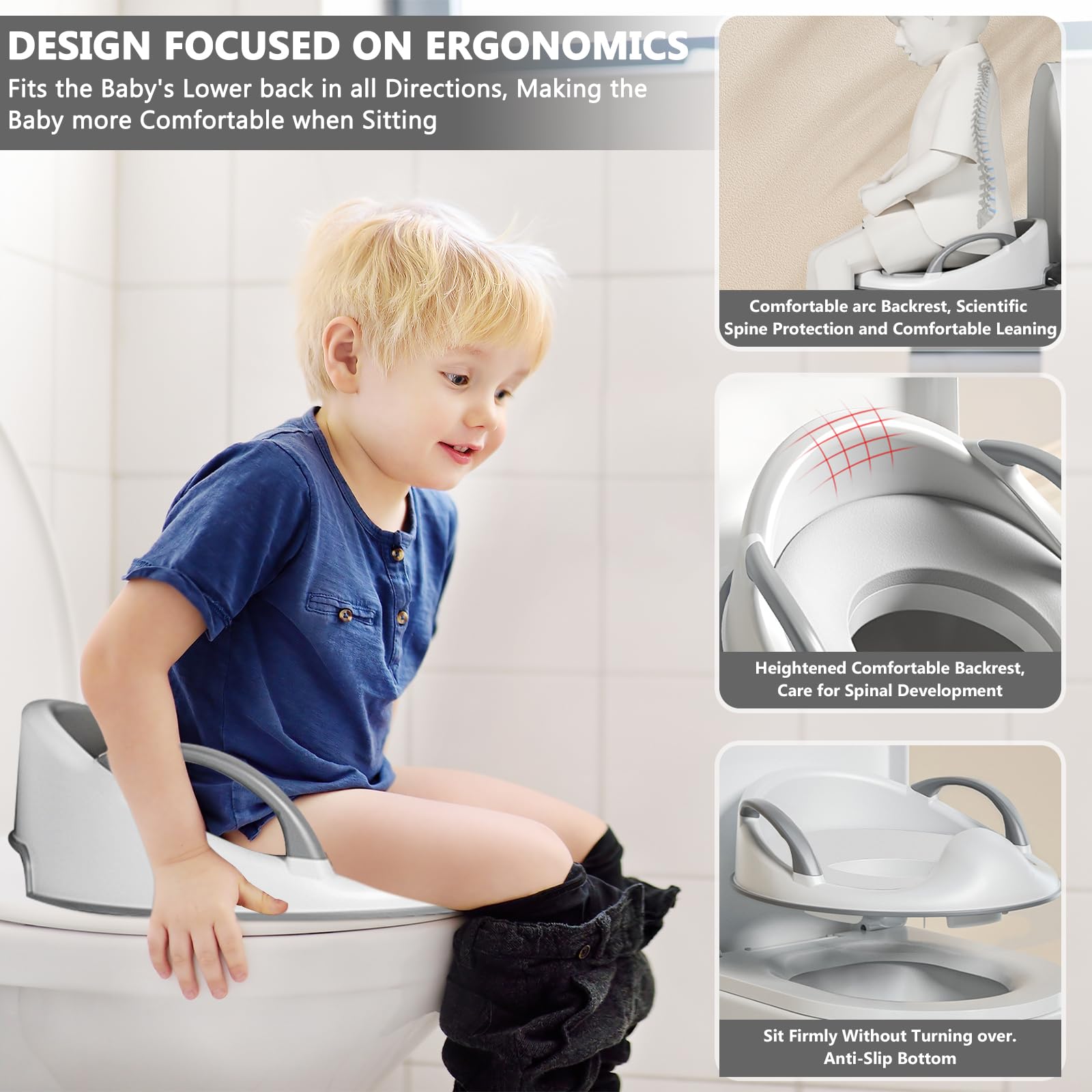 Réducteur Toilette Enfant,Rehausseur WC Enfant,Adaptateur WC Enfant,Adaptateur Toilette Enfant avec Coussin Poignée Dossier,Reducteur WC Enfant Réducteurs de Toilettes pour Bébé de 1 à 5 ans