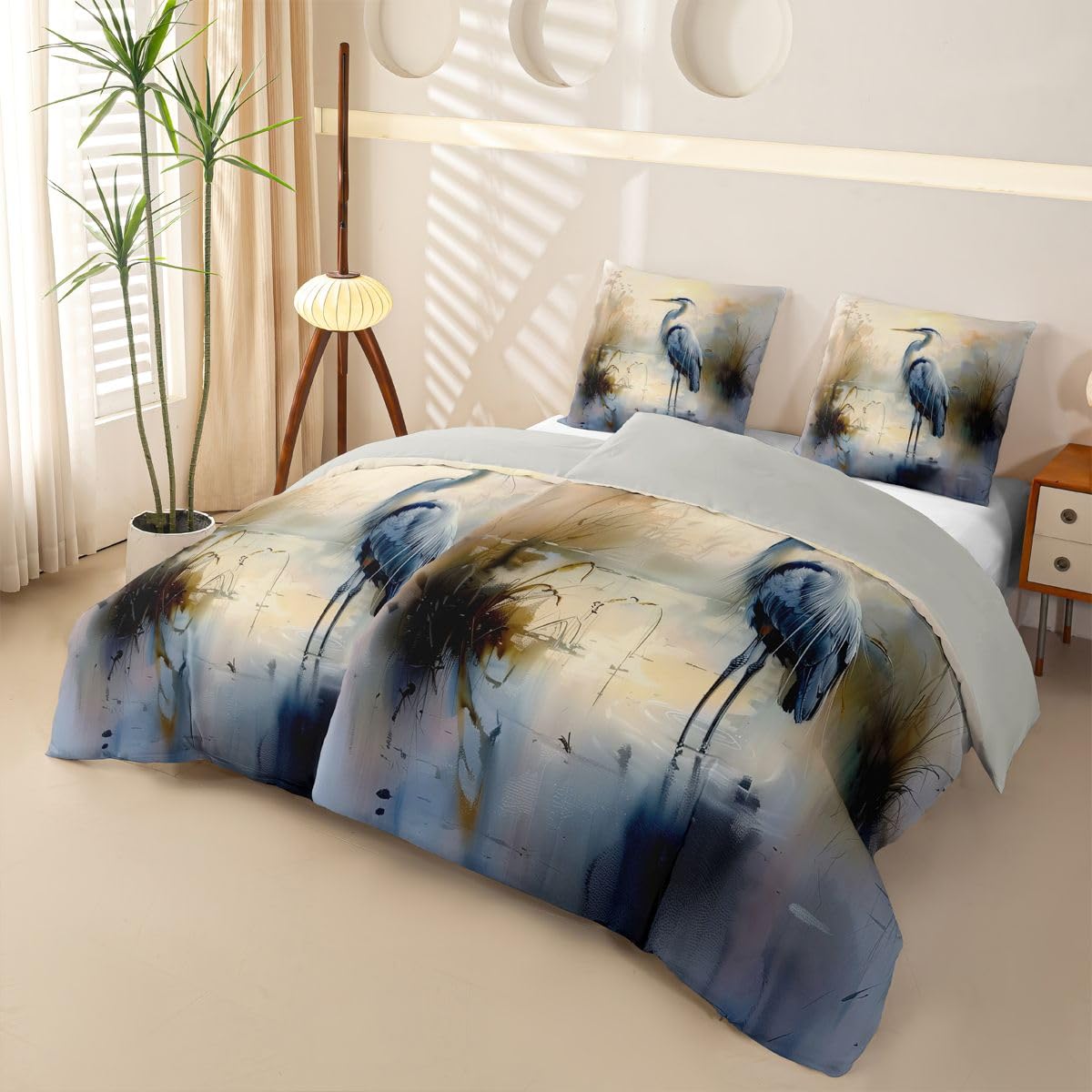 Homewish Aquarell Reiher Microfaser Bettwäsche 135x200 4teilig