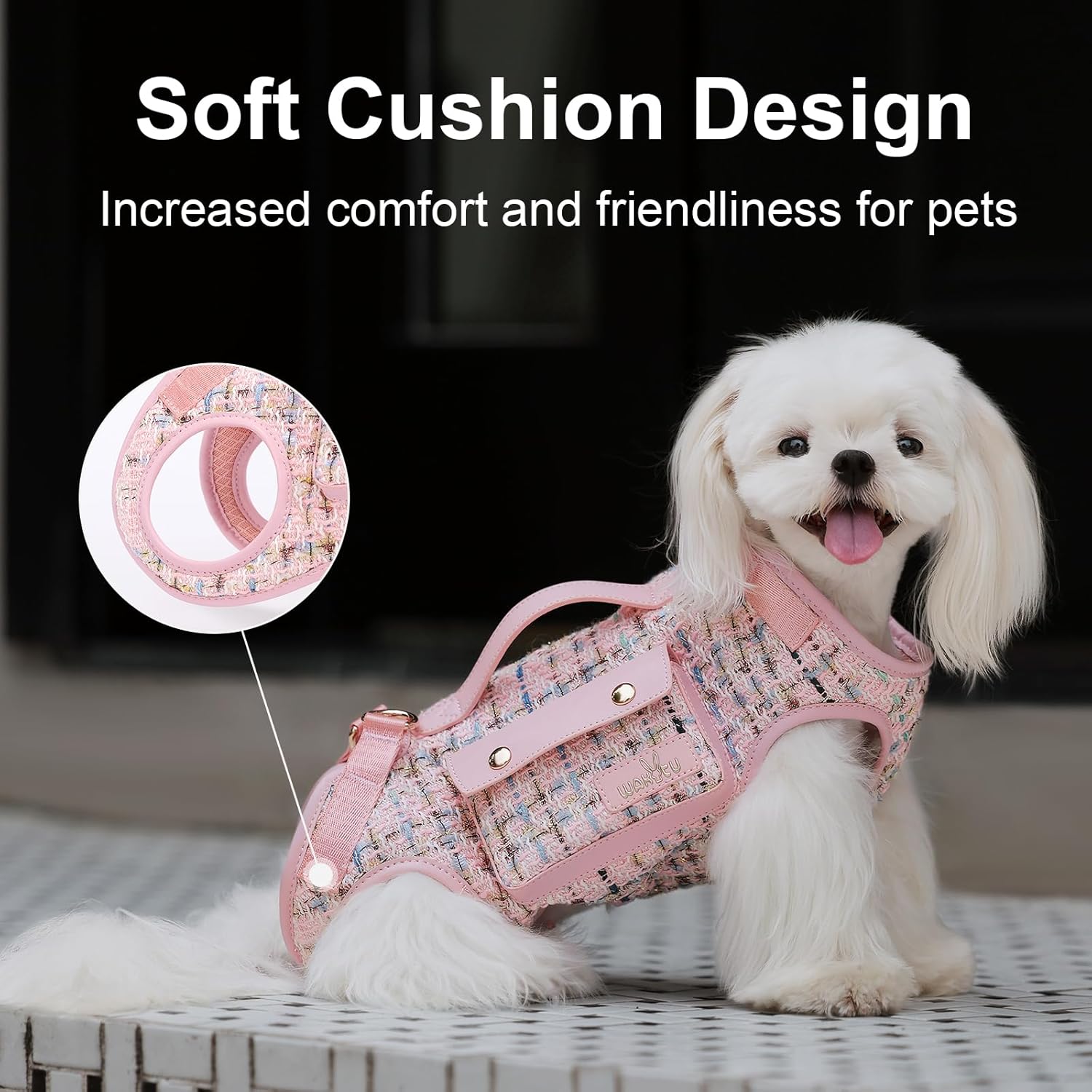 Dog Lift Harness Dog Carrier Dog VES Harness Adjustable Dog Leash with Small Puppy Treat Bag（Pink,S）