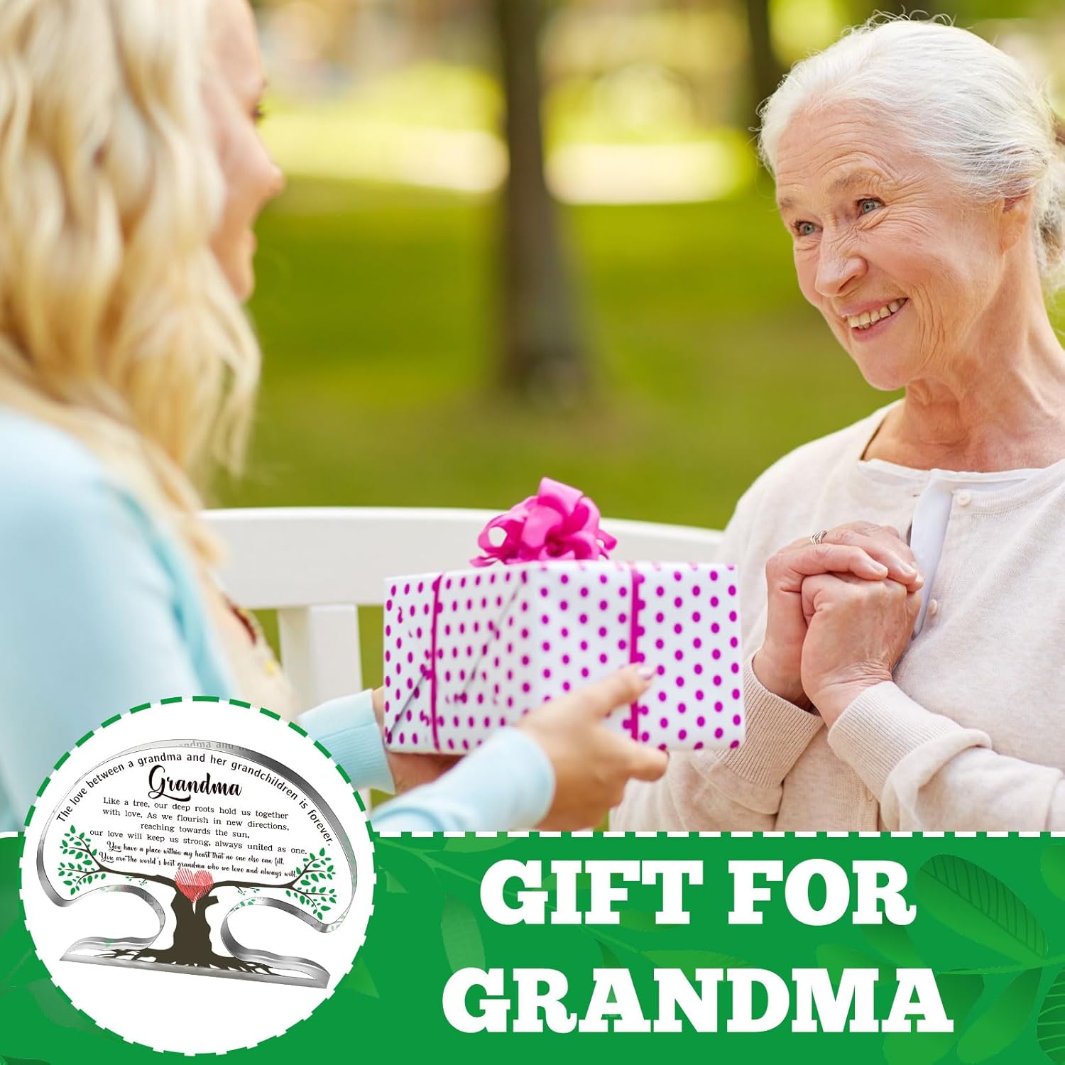 Jetec Grandma Gift from Grandchildren Inspirational Tree Shaped Acrylic Keepsake Plaque Thoughtful Grandma Birthday Gift Motivational Nana Desk Signs for Home Office Desk Shelf Table Decor