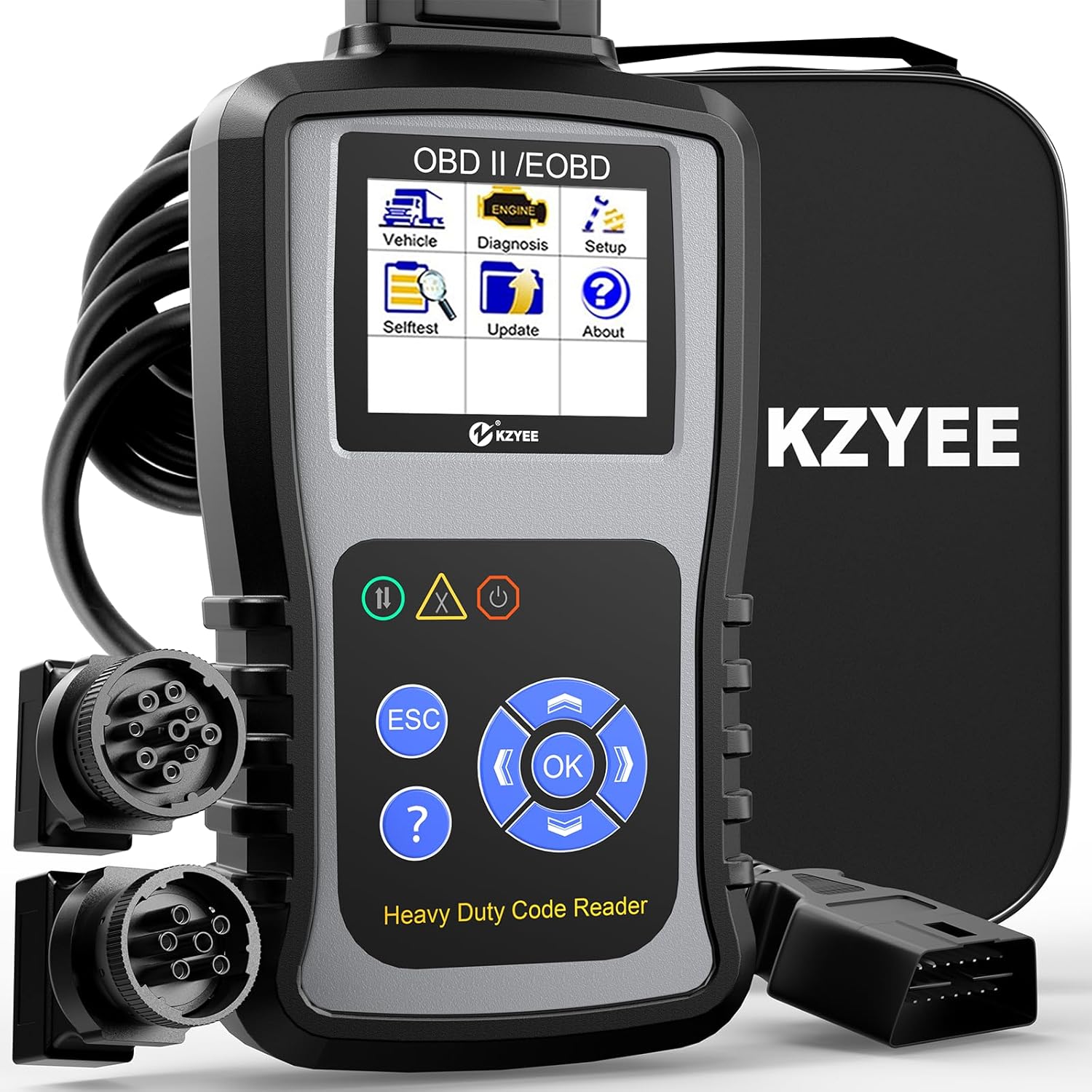 KZYEE KC601 Heavy Duty Diesel Truck Scanner – Full-System Diagnostic Tool fits for Cummins, CAT, Freightliner, International, Mack & More – Read ECU Data, Clear DTCs, View Live Data