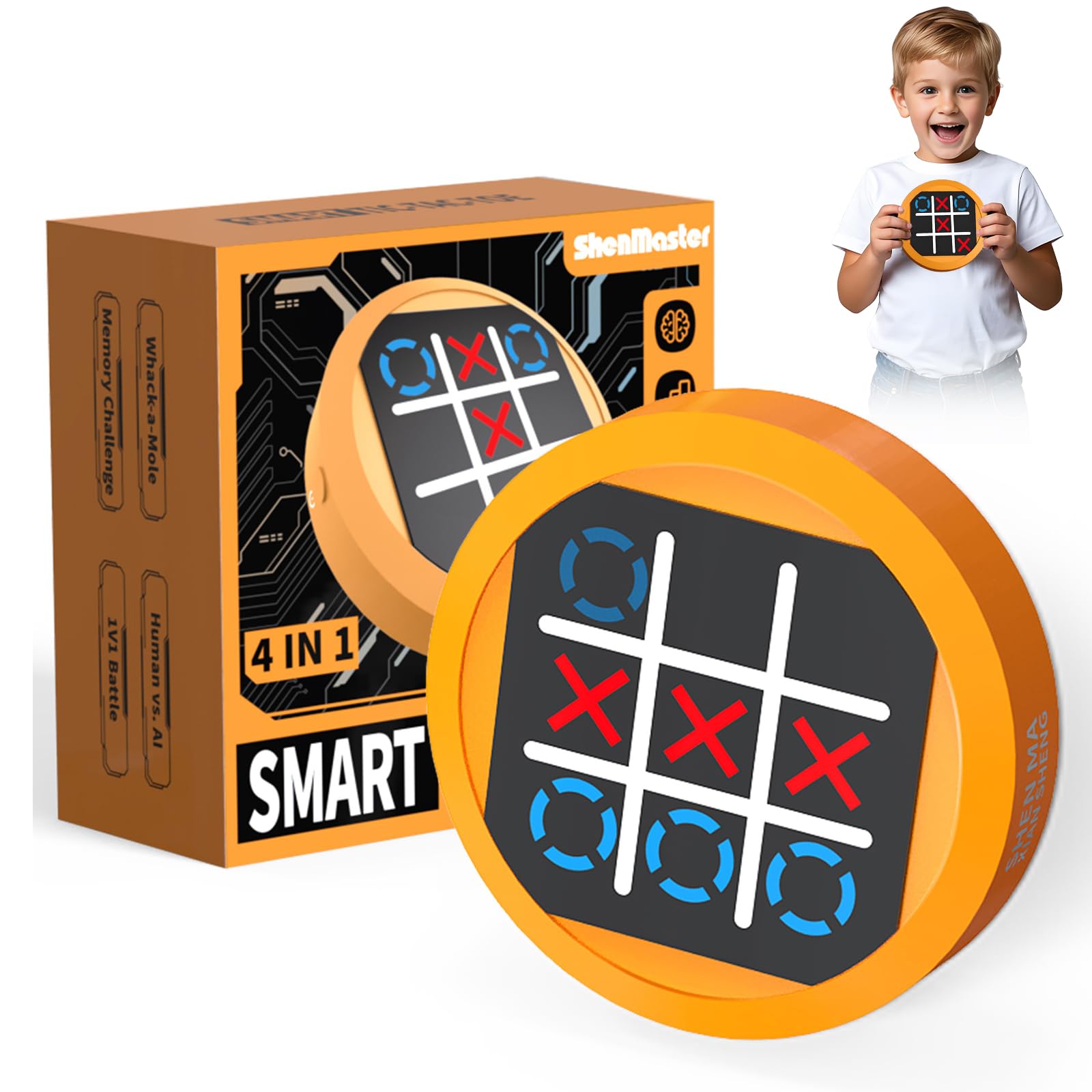RoserRose 4 w 1 Tic-Tac-Toe gra planszowa, elektroniczna cyfrowa gra logiczna, prezenty wielkanocne, dla dorosłych i dzieci, przenośna gra rodzinna (żółta)