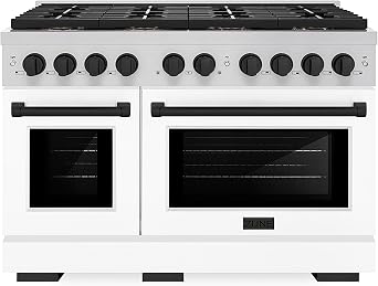 ZLINE Autograph Edition 48 in. 6.7 cu. ft. Paramount Dual Fuel Range with 8 Burner DuoProTM Cooktop and Dual Ovens with White Matte Doors and Matte Black Accents PSDRZ-WM-48-MB