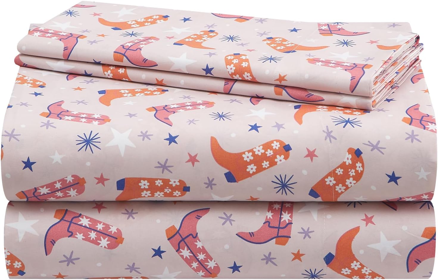 Urban Lifestyle 4 Piece Sheet Set, Including Top Sheet, Fitted Sheet and 2 Pillow Cases, Western Cowboy Boot, Full