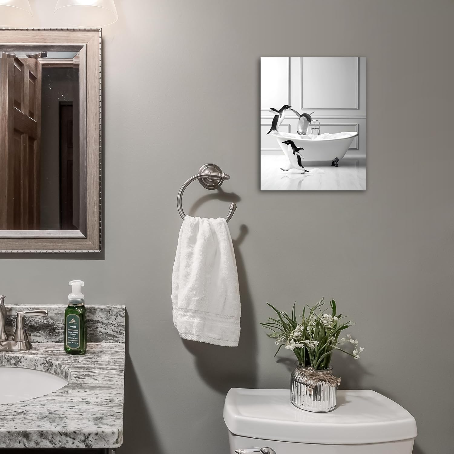 Stampa Artistica Da Parete Gongyuanyihao PH-007M – Procione Sul Water Che Legge, Decorazione Bagno Umoristica