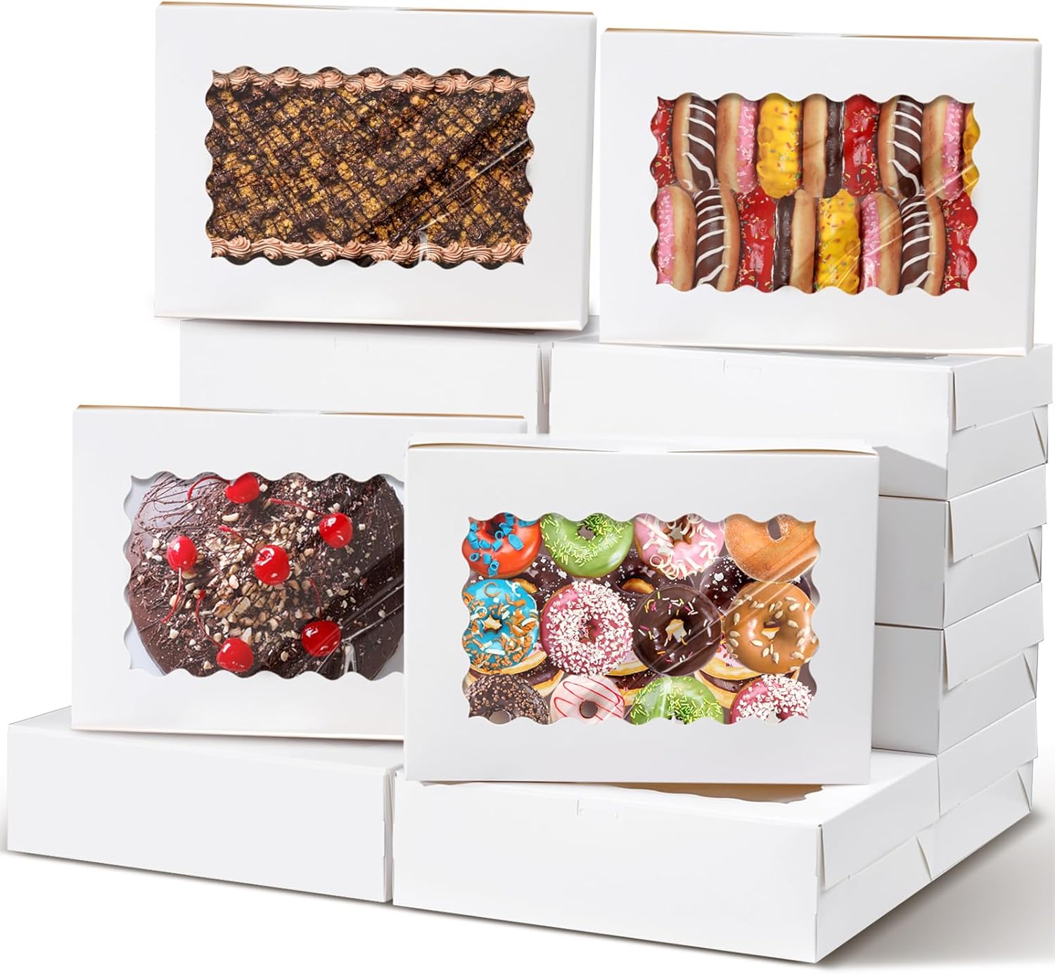 50 Pcs 14 x 10 x 4 Inch White Large Rectangle Cake Boxes with Window Bakery Boxes Cake Boxes with Window for Bake Sale Pastry Cakes Donuts Bakery Dessert Candy Bakery Cafe Pie Gift Packaging
