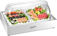 Fajiduo 5QT Chilled Serving Tray with Roll Top Lid & Ice Packs - Stainless Steel Dual Zone for Sushi, Seafood, Salads